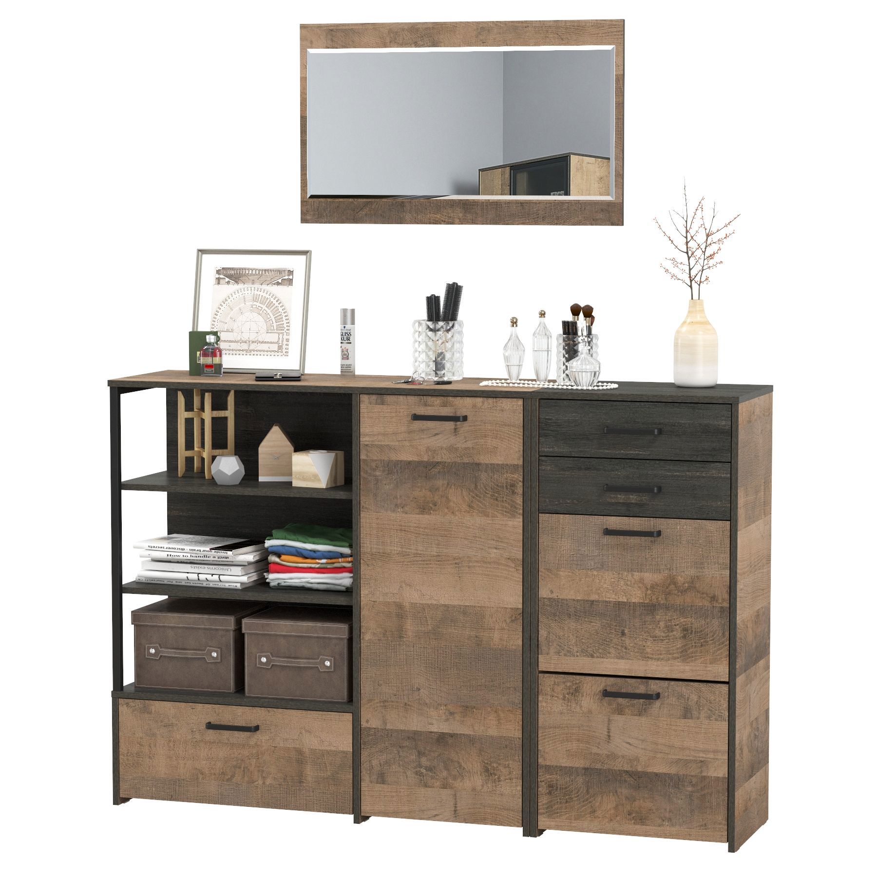 Изображение товара Шкаф для обуви с зеркалом Моби Трувор 159x195x37 см 4 полки ламинированный