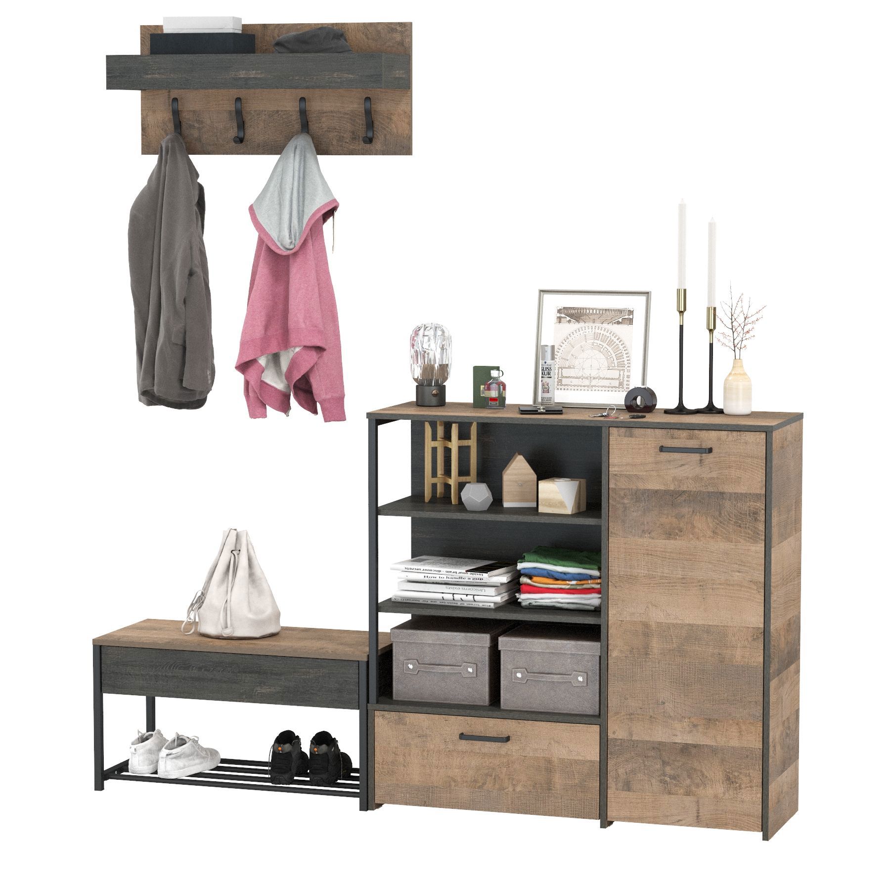 Изображение товара Шкаф для обуви 2 шт Моби Трувор 189x195x37 см 4 полки ЛДСП цвет дуб гранж/интра