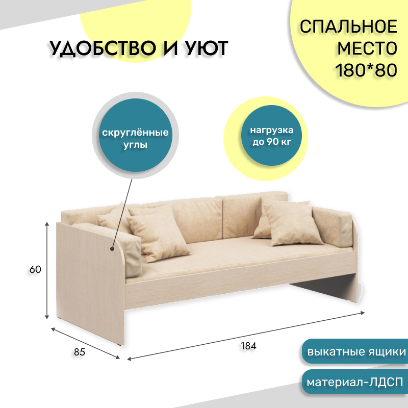 Изображение товара Кровать Капризун 80x180 см ЛДСП бежевый детская мебель