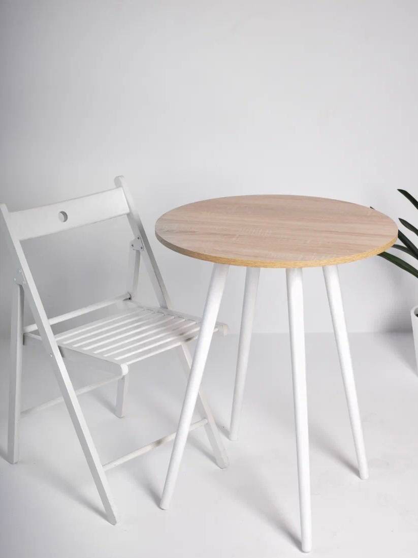 Изображение товара Кухонный стол круглый Lovski 107 60x72x60 см ЛДСП цвет белый/коричневый/дуб сонома