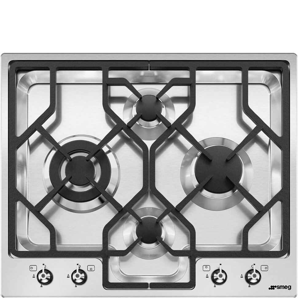 Изображение товара Газовая варочная панель SMEG PGF64-4 Серебристая с 4 конфорками и эффектной формой