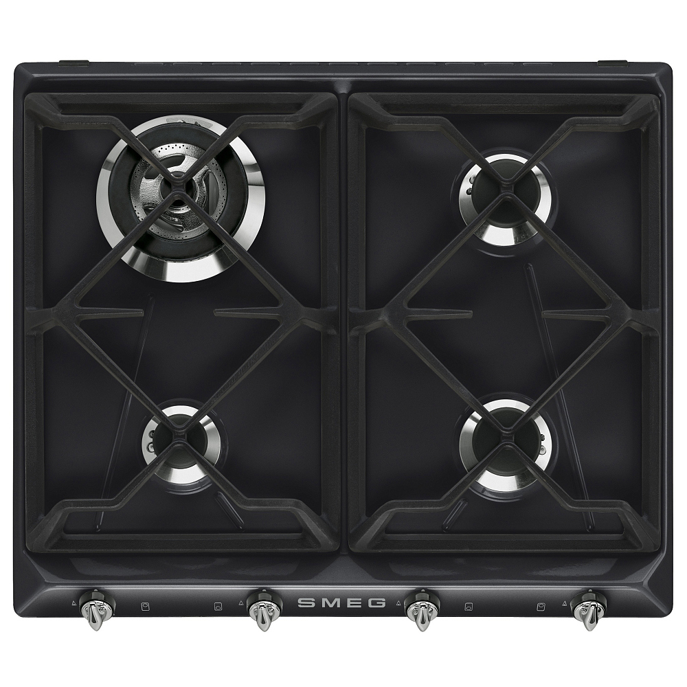 Изображение товара Газовая варочная панель Smeg SR964NGH 4 конфорки черная с электроподжигом
