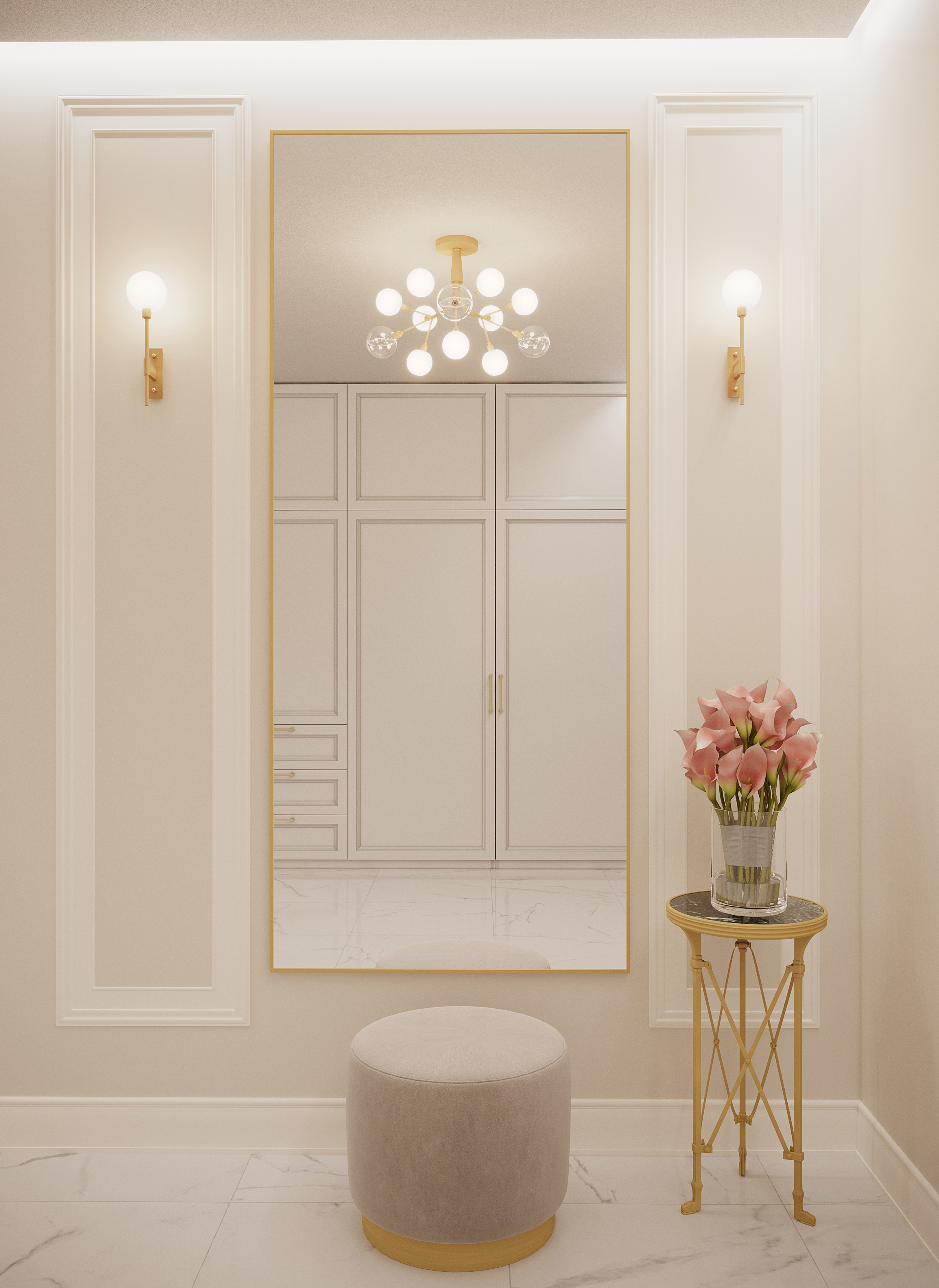 Изображение товара Интерьерное зеркало 200x80 см с золотой рамой настенное и ударопрочное