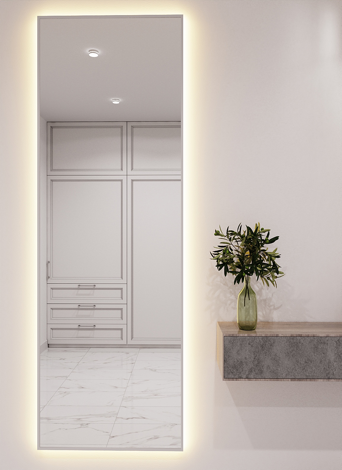 Изображение товара Зеркало с подсветкой в алюминиевой раме настенное ONE Mirror 180x60 см свет теплый белый 3000К серебро