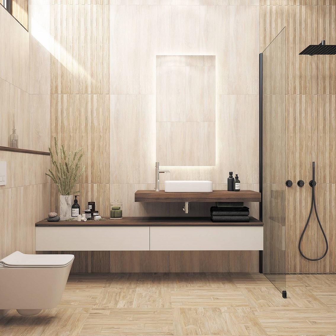 Изображение товара Плитка настенная КЕРАМИН Бунгало 4Д 300x900 темно-бежевая