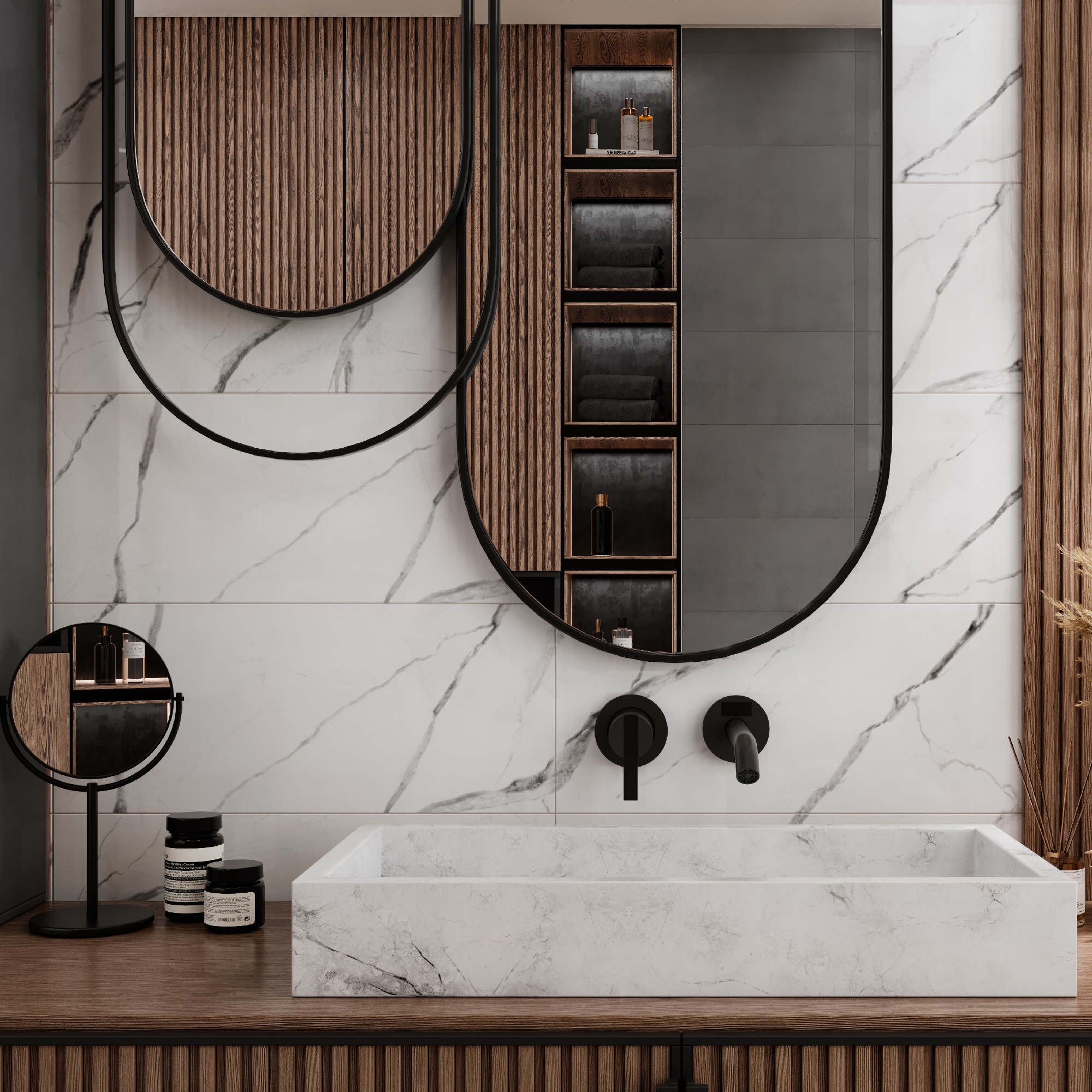 Изображение товара Плитка настенная Gracia Ceramica Tudor 01 25x60 см 1.2 м² глянцевая цвет белый/темно-серый мрамор