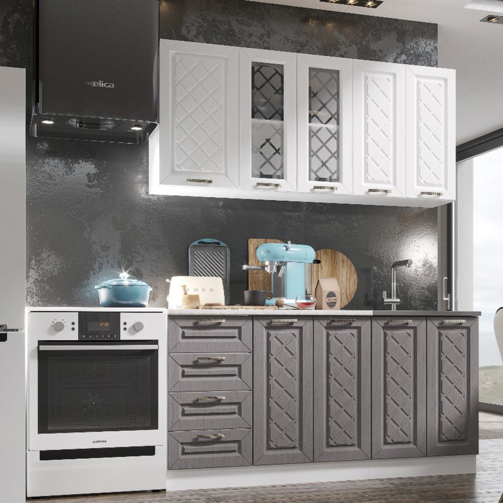 Изображение товара Кухонный гарнитур Simaland Агава 7877497 160x81x60 см МДФ цвет белый/кофе