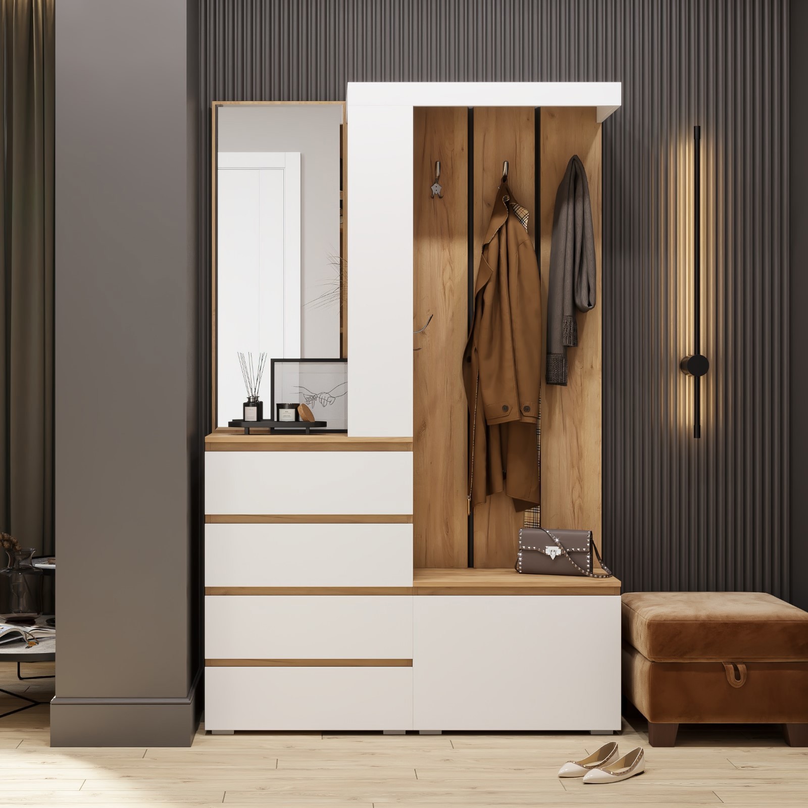 Изображение товара Комплект мебели для прихожей Клик мебель 126x198x35 см ЛДСП цвет дуб крафт золотой