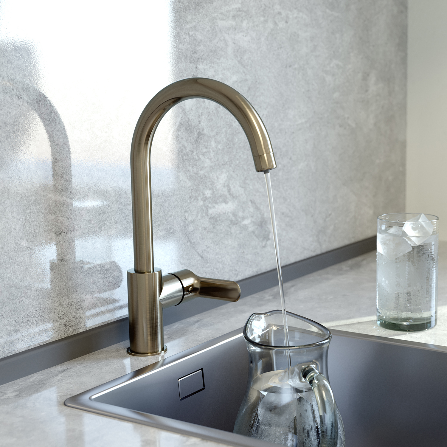 Изображение товара Смеситель для кухни Iddis Cuba с датчиком и фильтром излив 21 см серый