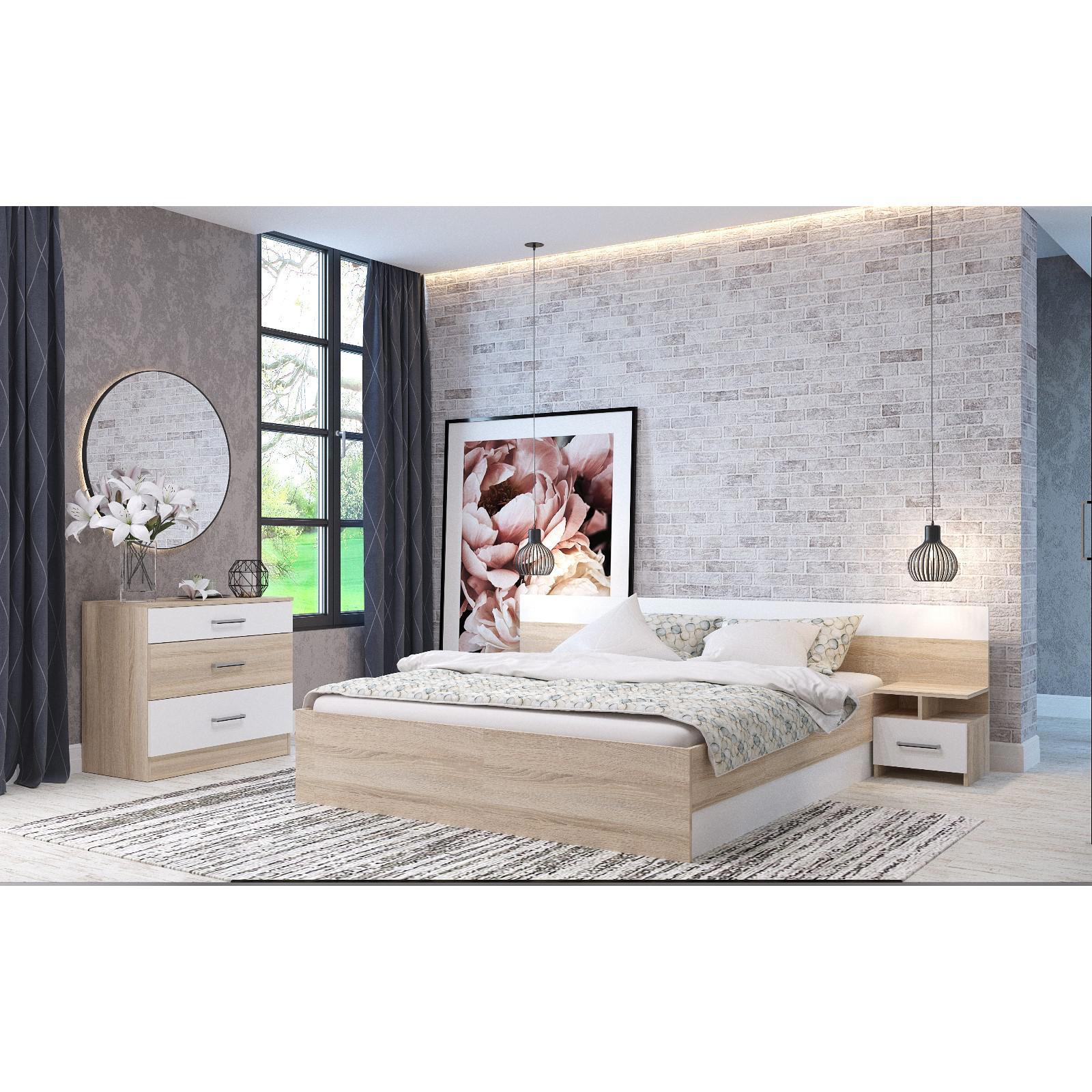 Изображение товара Спальный гарнитур Клик Мебель Леси дуб сонома кровать тумбы комод белый