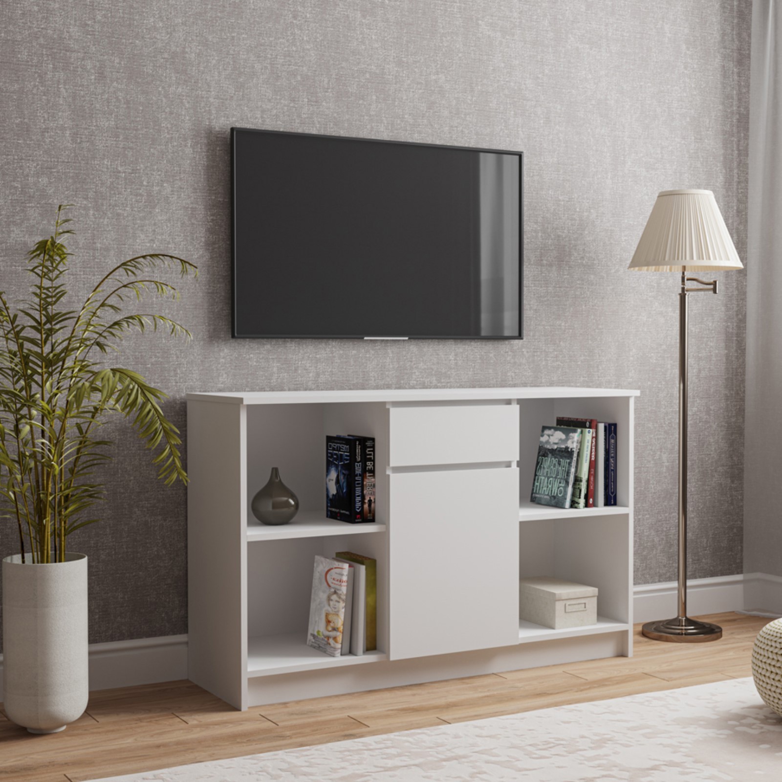 Изображение товара Тумба под телевизор Клик мебель Мори 121x77x41 см ЛДСП цвет белый