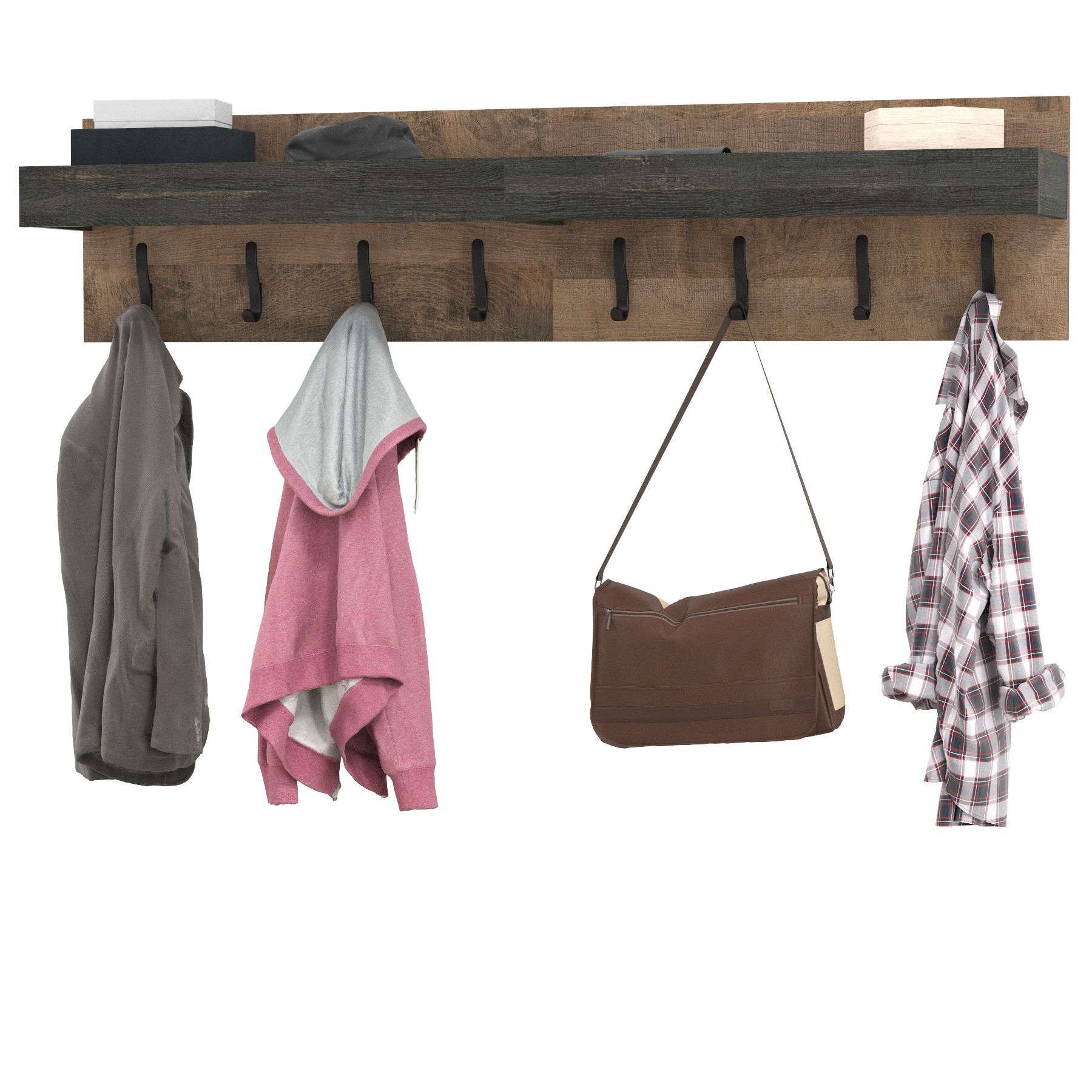 Изображение товара Настенная вешалка Моби 160x36x24 см 8 крючков цвет дуб гранж/интра