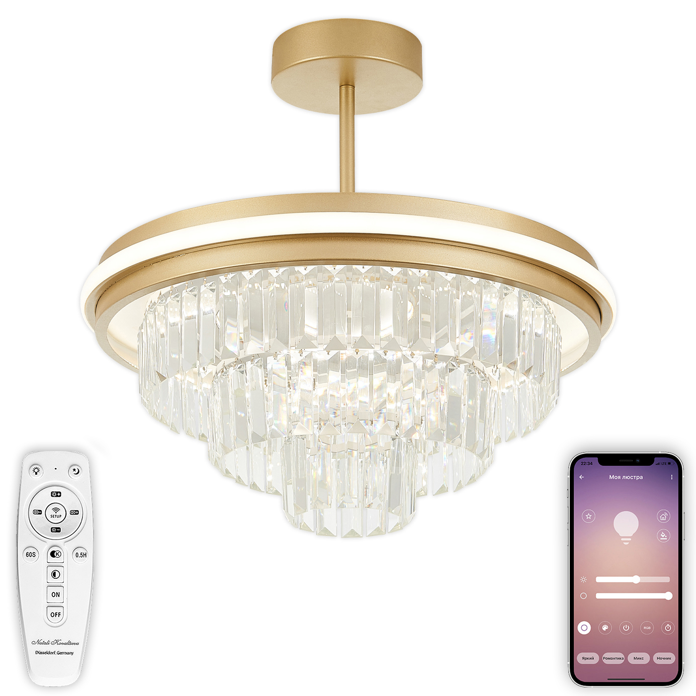 Изображение товара Современная светодиодная люстра Natali Kovaltseva Crystal B 110 Вт с пультом и управлением из прило
