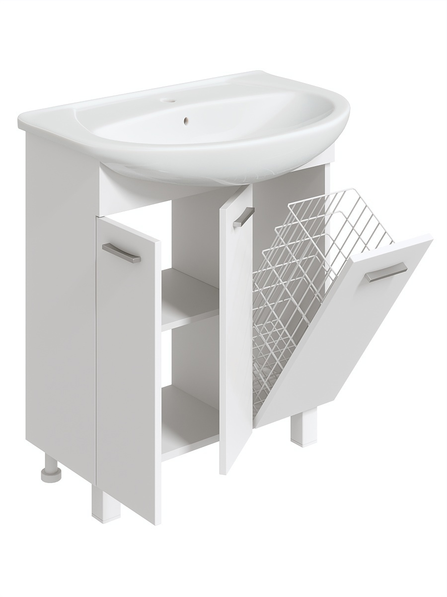 Изображение товара Тумба для ванной Мини 75 см с корзиной для белья настенная белая