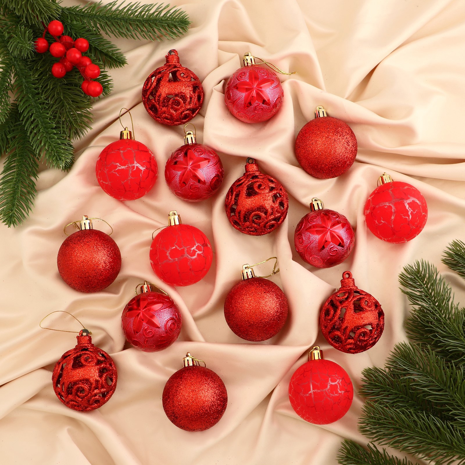 Изображение товара Набор елочных шаров Зимнее волшебство 9510641 6 см 16 шт Пластик красный