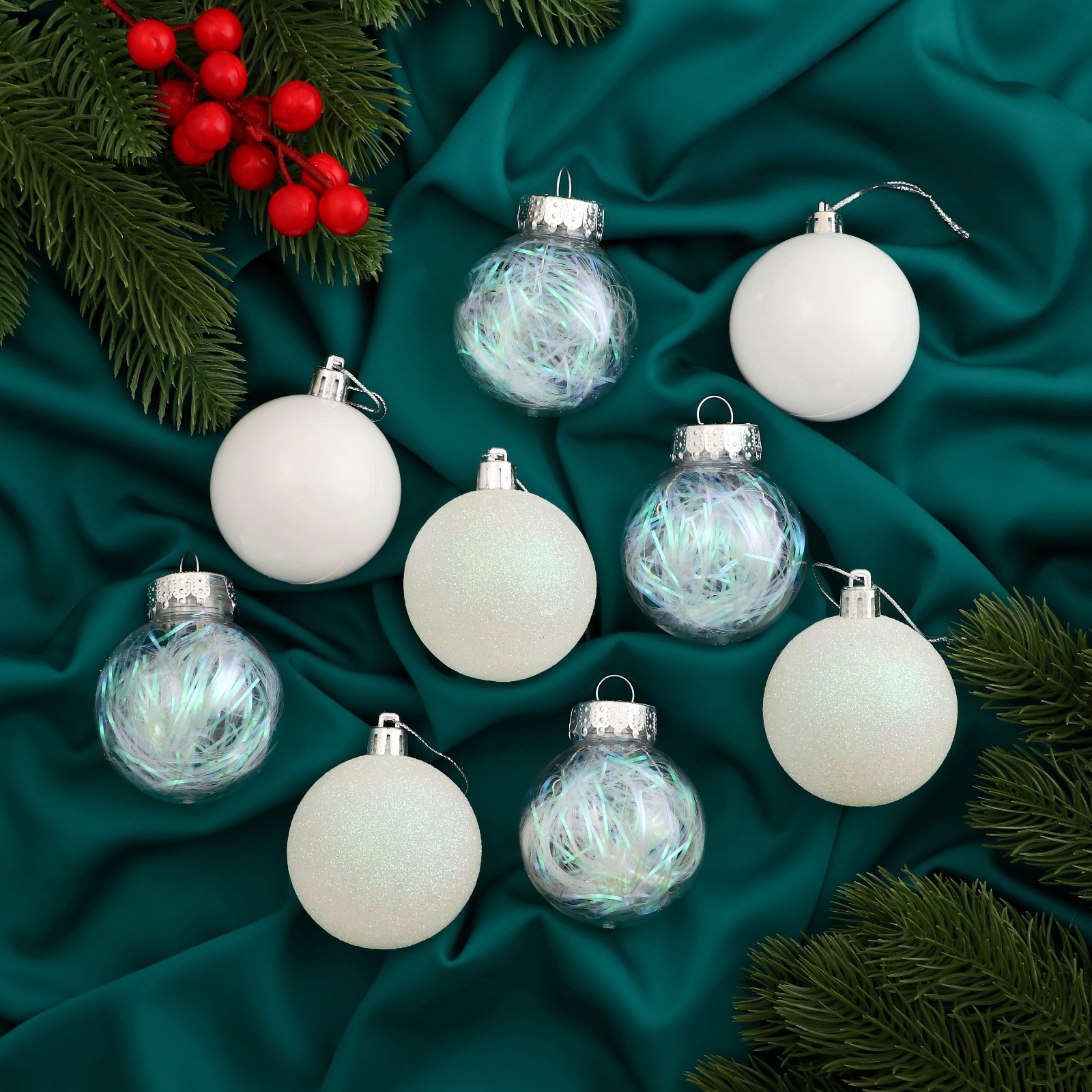 Изображение товара Набор елочных шаров Зимнее волшебство 9510739 6 см белый 9 шт