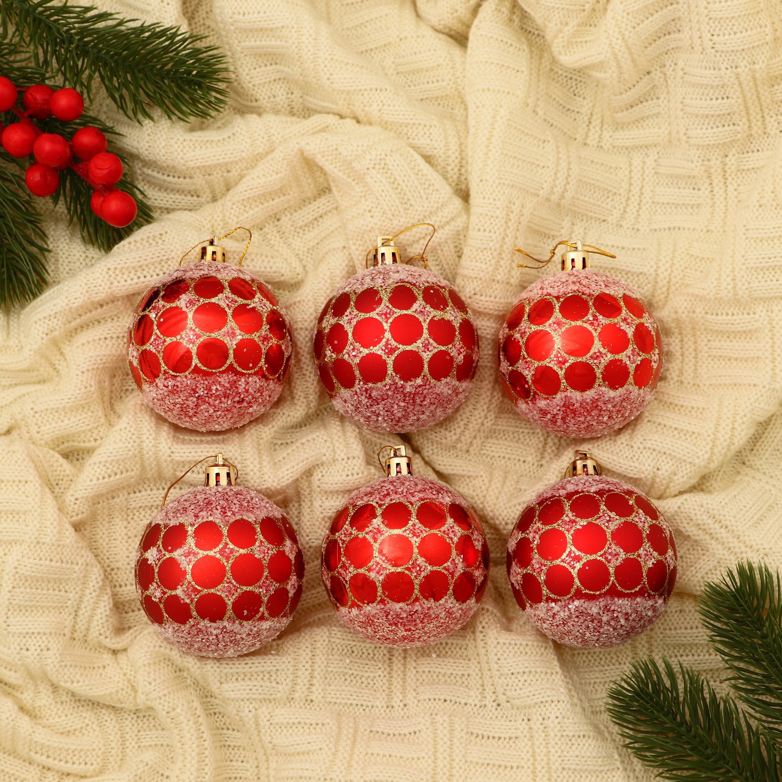 Изображение товара Набор елочных шаров Зимнее волшебство 6 шт пластиковый красный 7 см