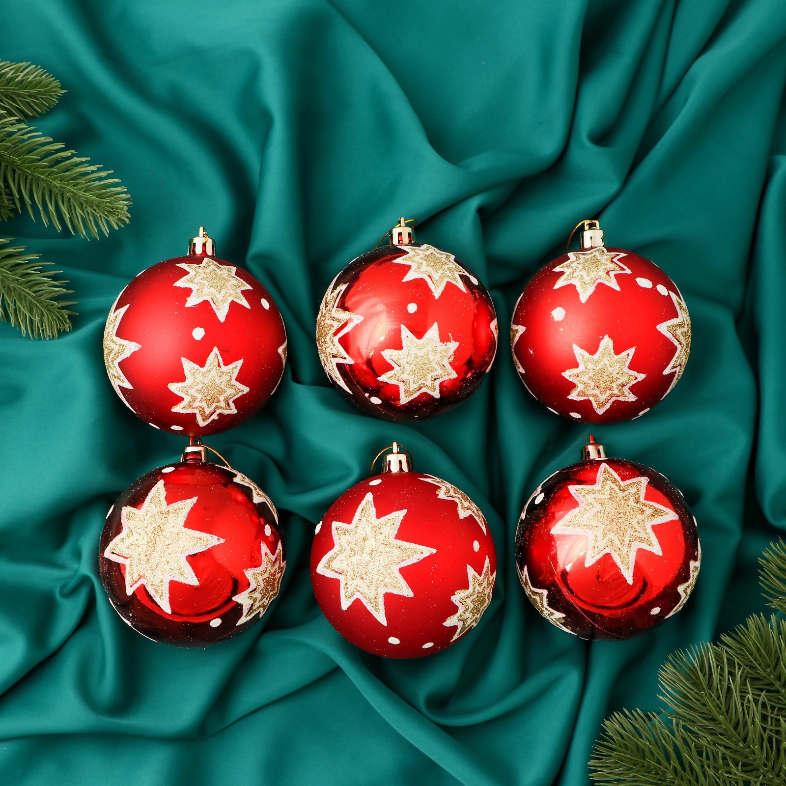 Изображение товара Набор елочных шаров Зимнее волшебство 8 см 6 шт красный пластиковый