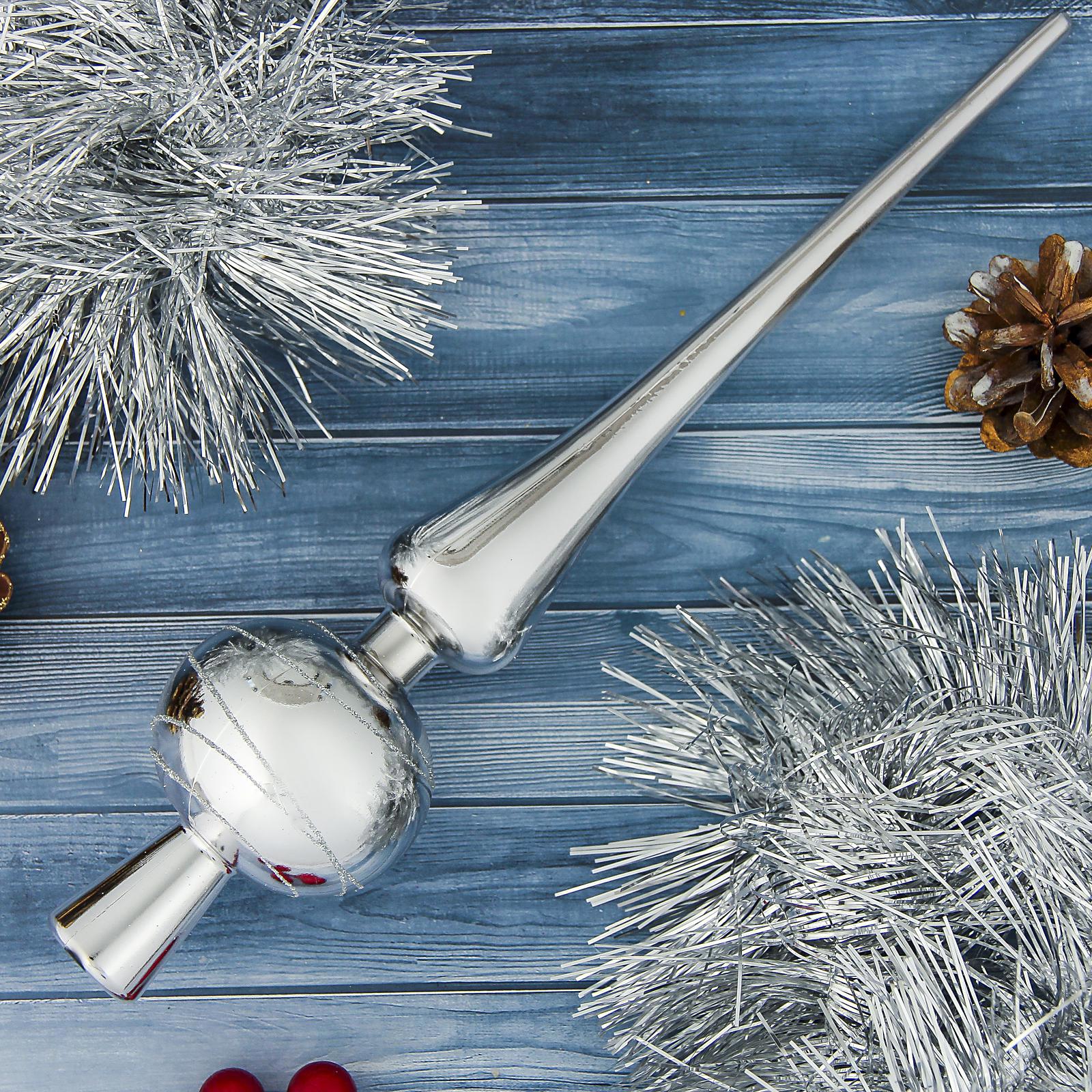 Изображение товара Верхушка на елку Зимнее волшебство h 28 см серый / серебристый