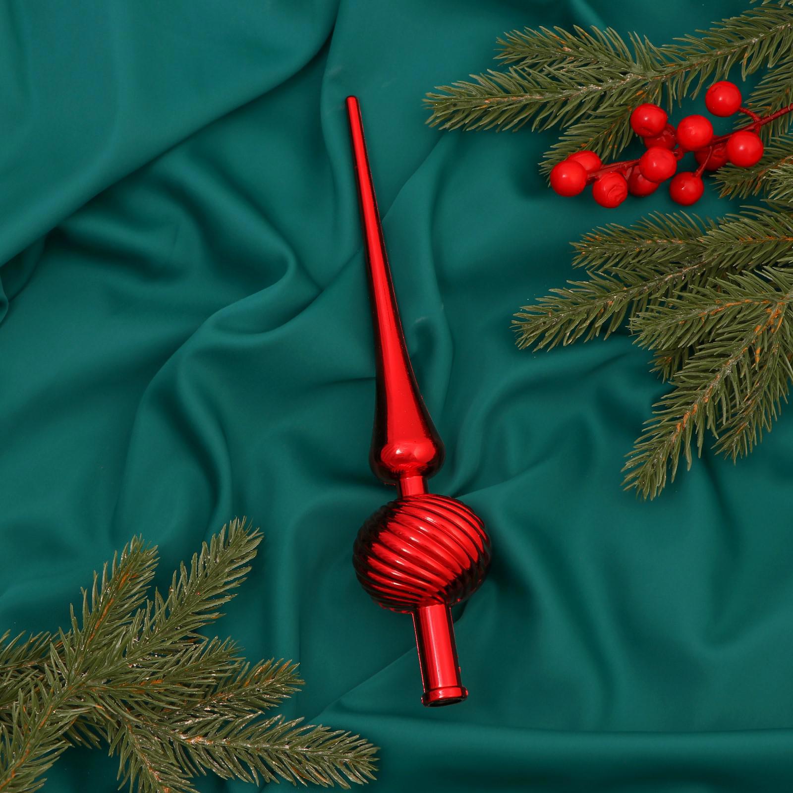 Изображение товара Верхушка на елку Зимнее волшебство 25 см красная классика полосы