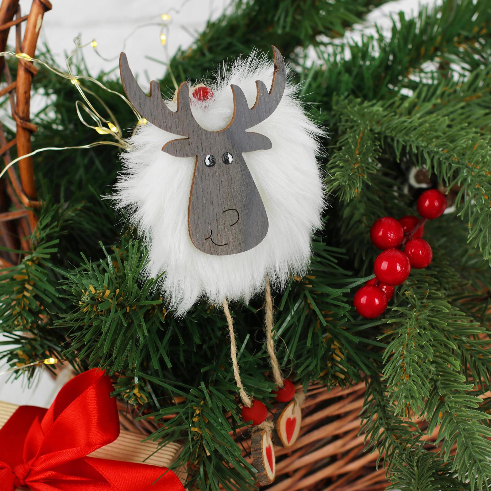 Изображение товара Елочная игрушка Меховой олень Лесная мастерская 3567082 серый серебристый
