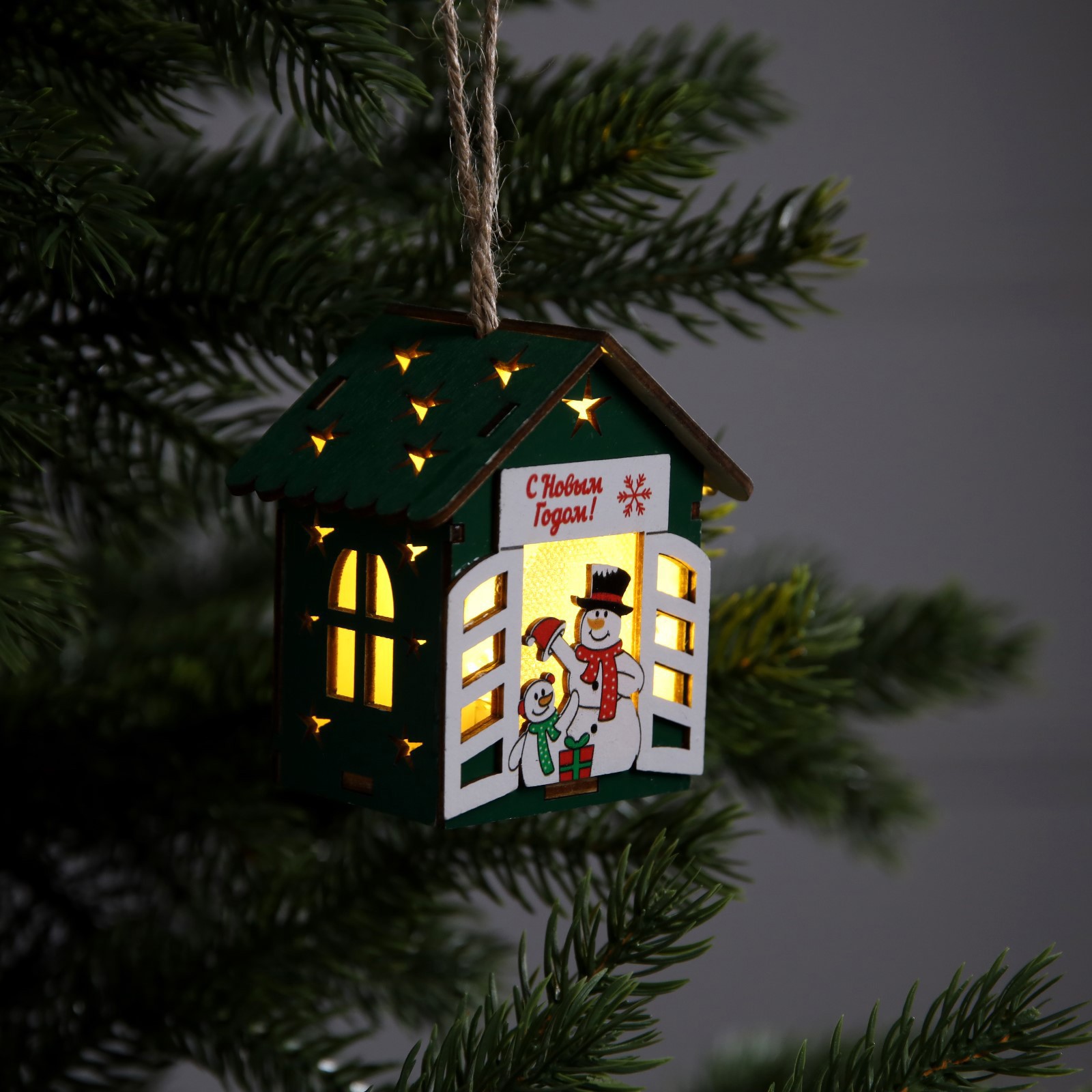 Изображение товара Ёлочная игрушка Два снеговика Luazon lighting 8 см зеленая для новогоднего декора