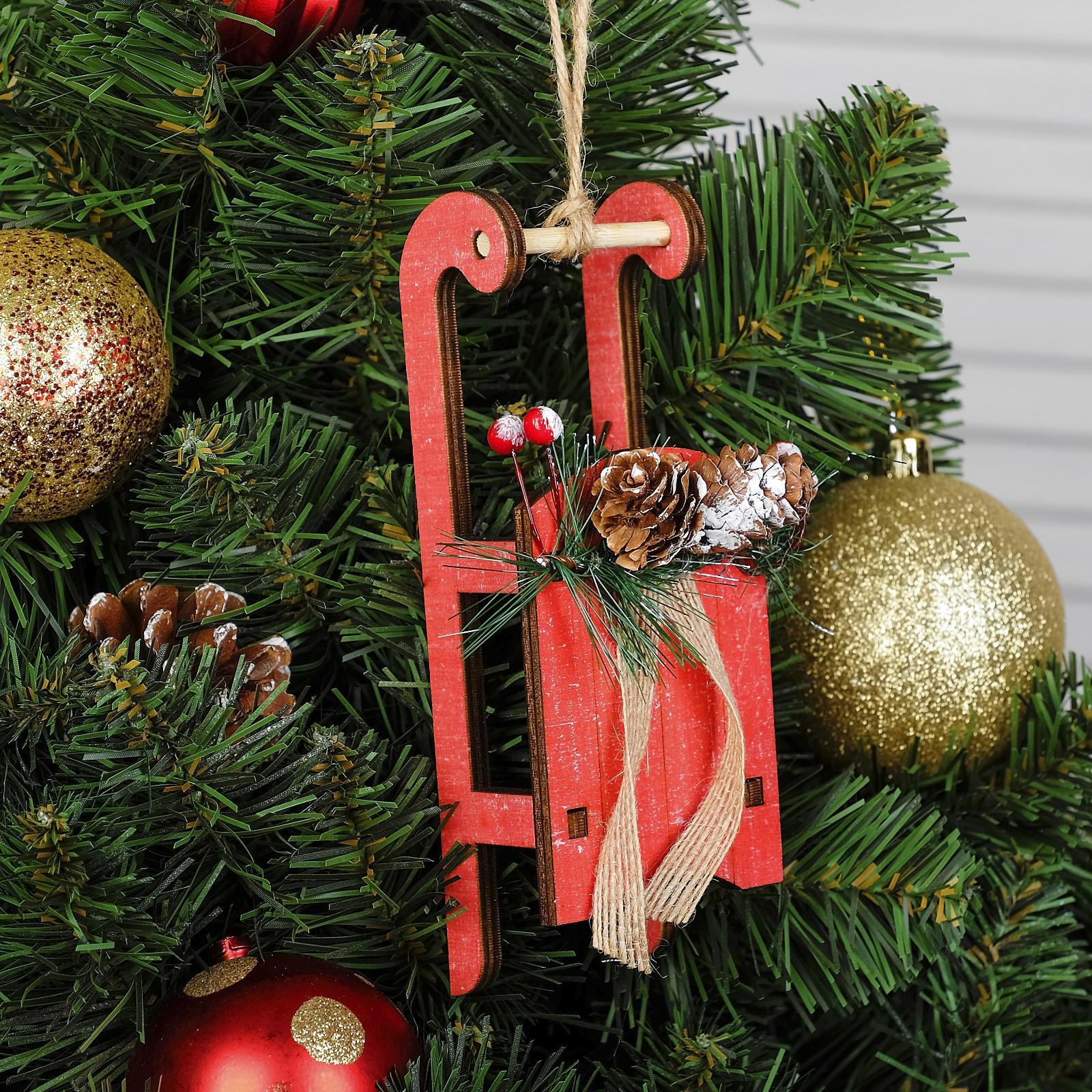 Изображение товара Деревянная елочная игрушка Санки разноцветная Лесная мастерская 4182331