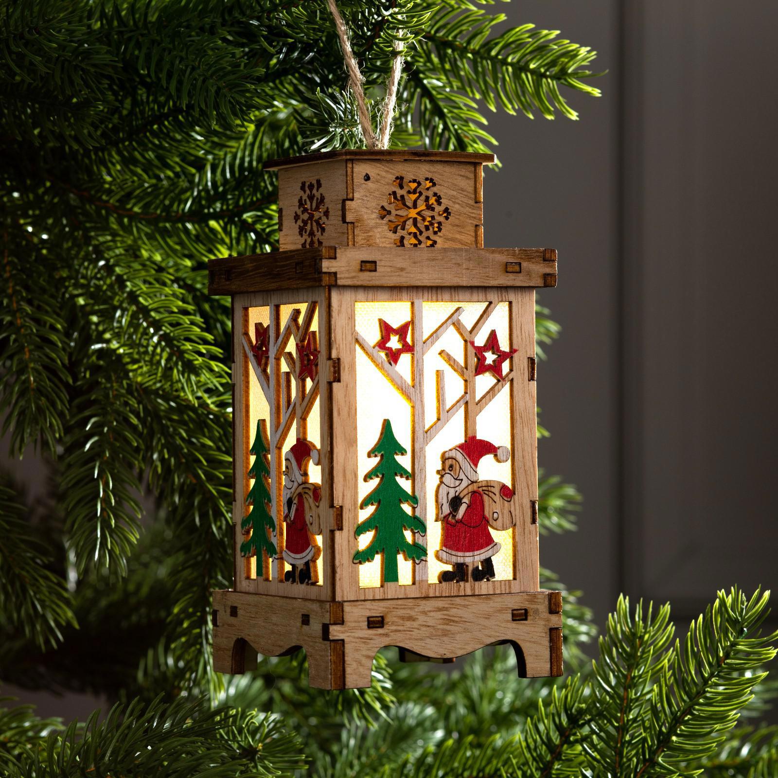 Изображение товара Елочная игрушка Фонарь с дедом морозом Luazon lighting 6117387 16 см бежевый