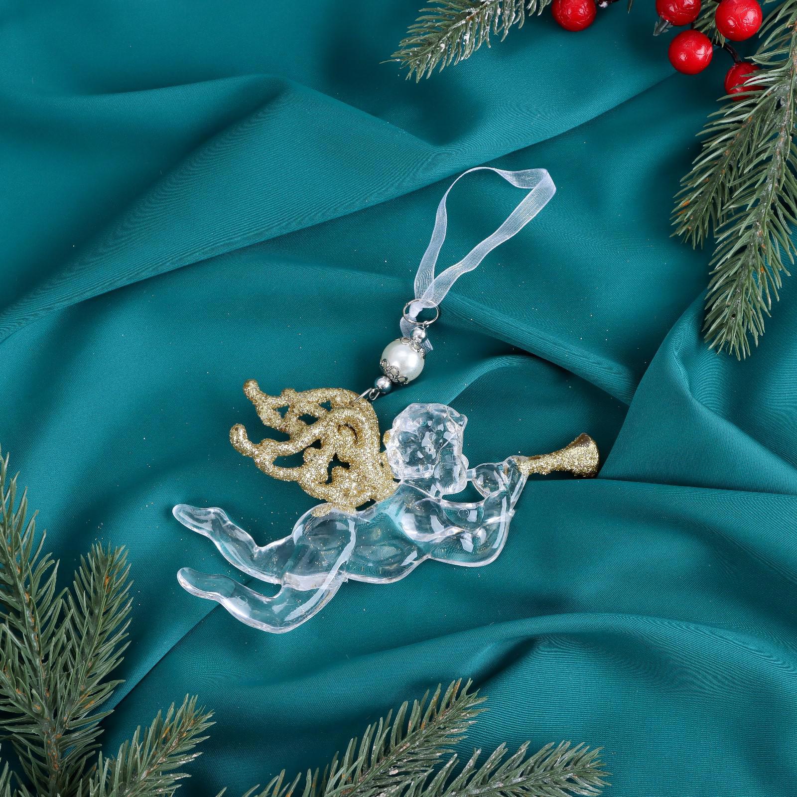 Изображение товара Елочная игрушка Ангел с трубой блеск Зимнее волшебство 6953972 14 см бесцветный / прозрачный