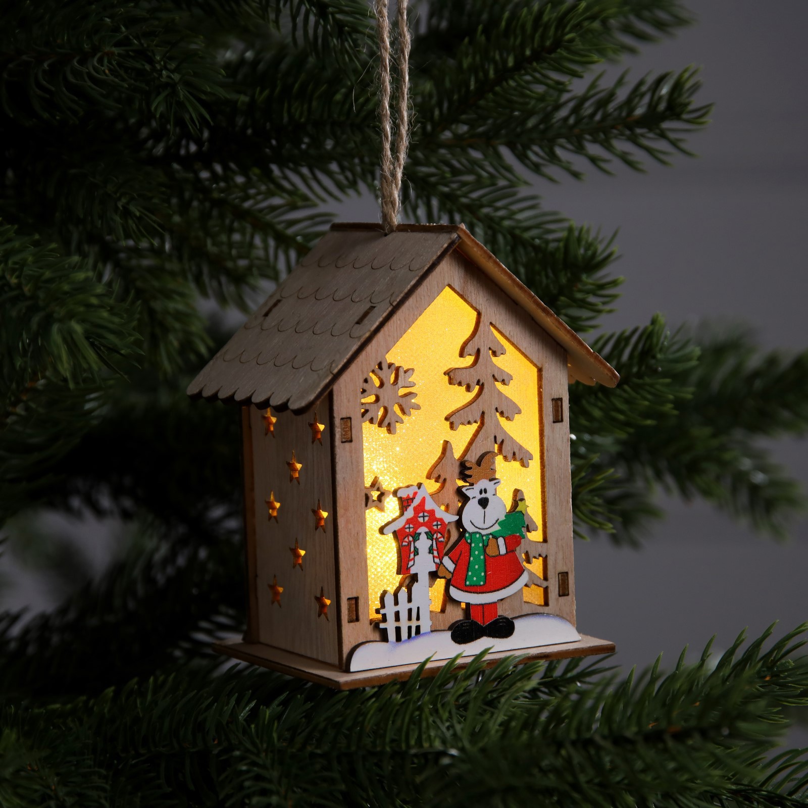 Изображение товара Елочная игрушка олень LUAZON LIGHTING 11 см бежевый деревянная новогодняя украшение