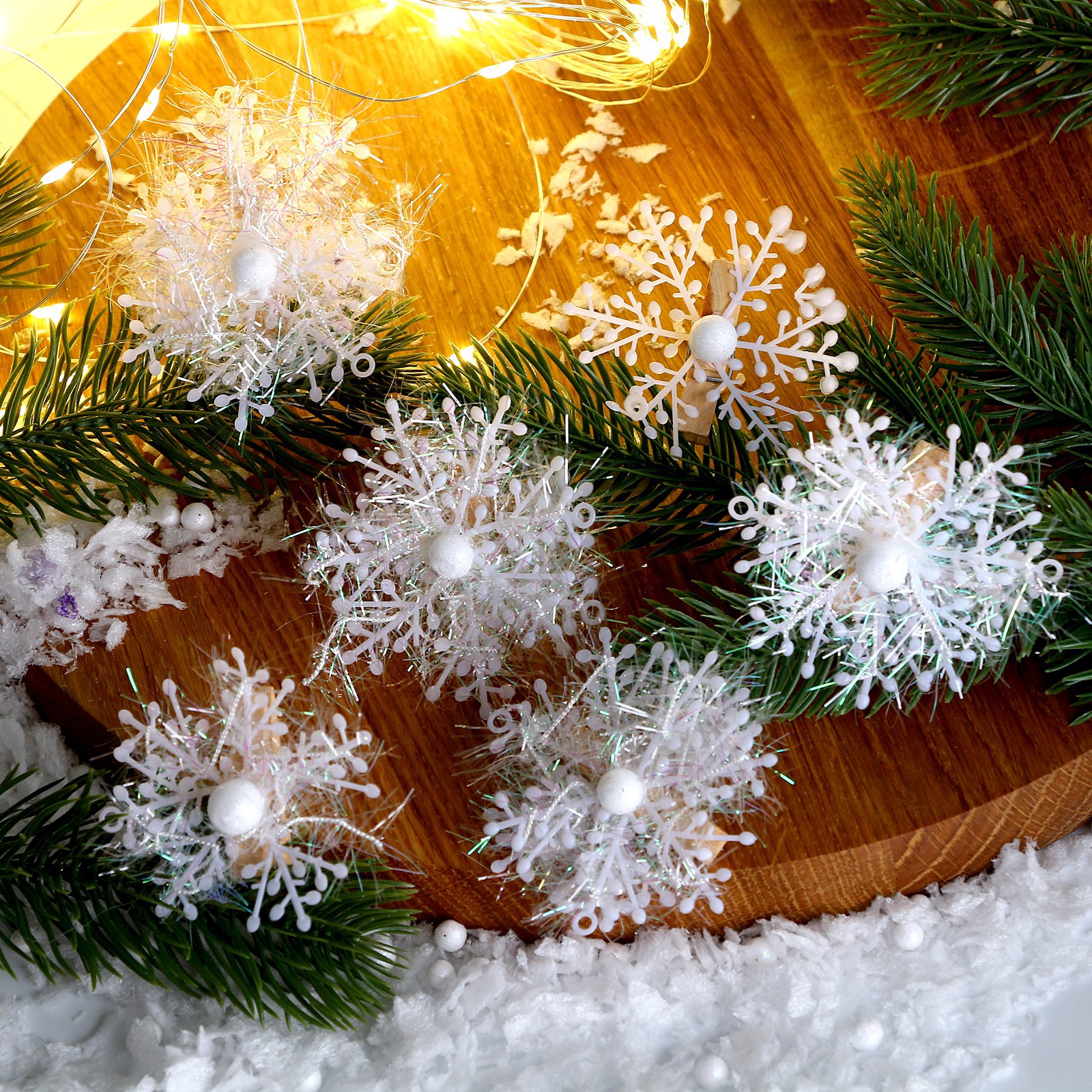 Изображение товара Набор елочных игрушек Снежинки Лесная мастерская 9223843 белый 6 шт