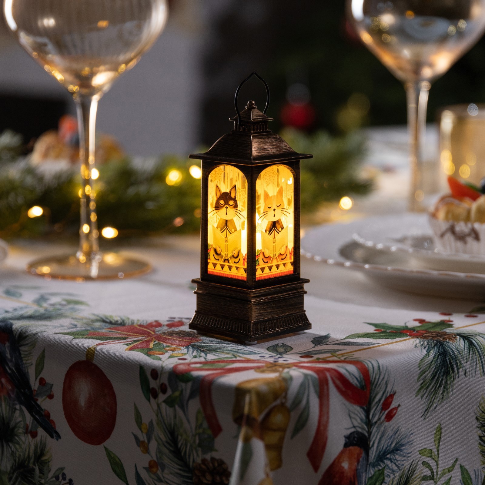 Изображение товара Светящаяся электрическая фигура Бронзовый фонарь с котиками для дома Luazon lighting h 5 см разноцветный