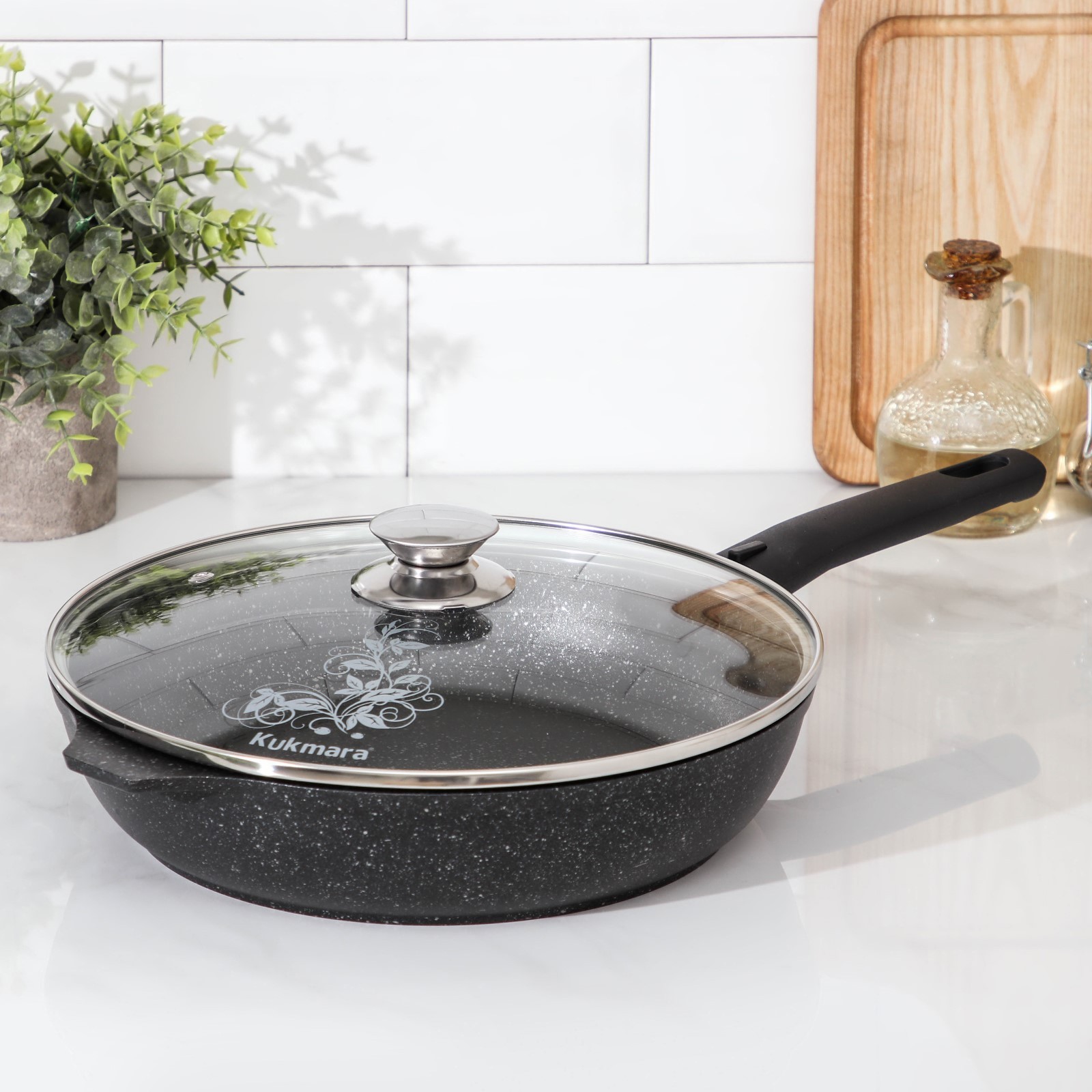 Изображение товара Сковорода Kukmara 4611505 26 см с крышкой и съемной ручкой алюминий литой цвет черный