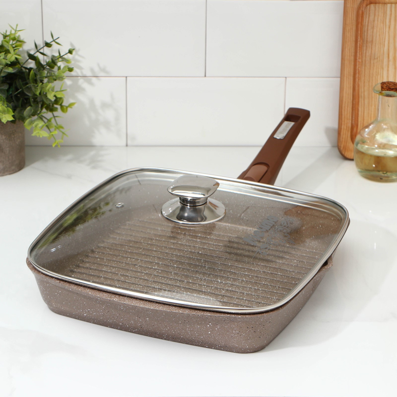 Изображение товара Сковорода Мечта 4832358 28 см с крышкой и съемной ручкой алюминий литой цвет коричневый