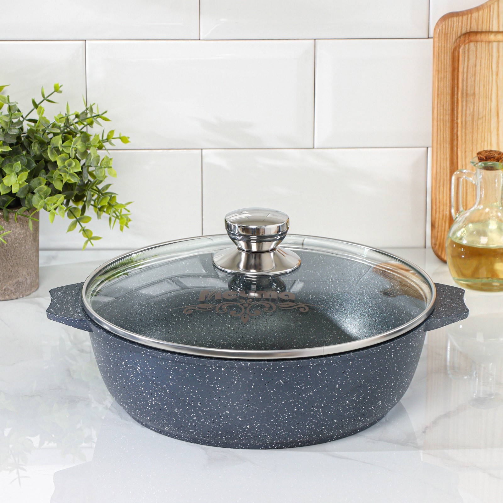 Изображение товара Жаровня Мечта 26 см с крышкой алюминий серый для газовых и электрических плит