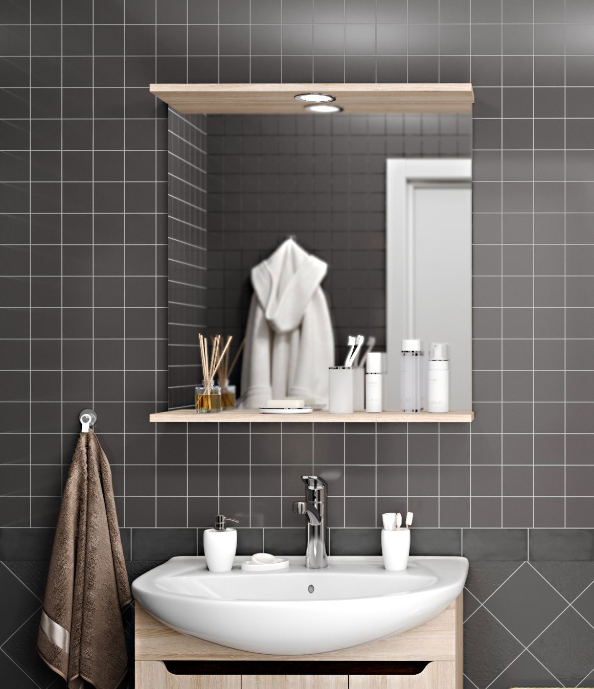 Изображение товара Зеркало Руан с подсветкой 75x63.2 см цвет сонома