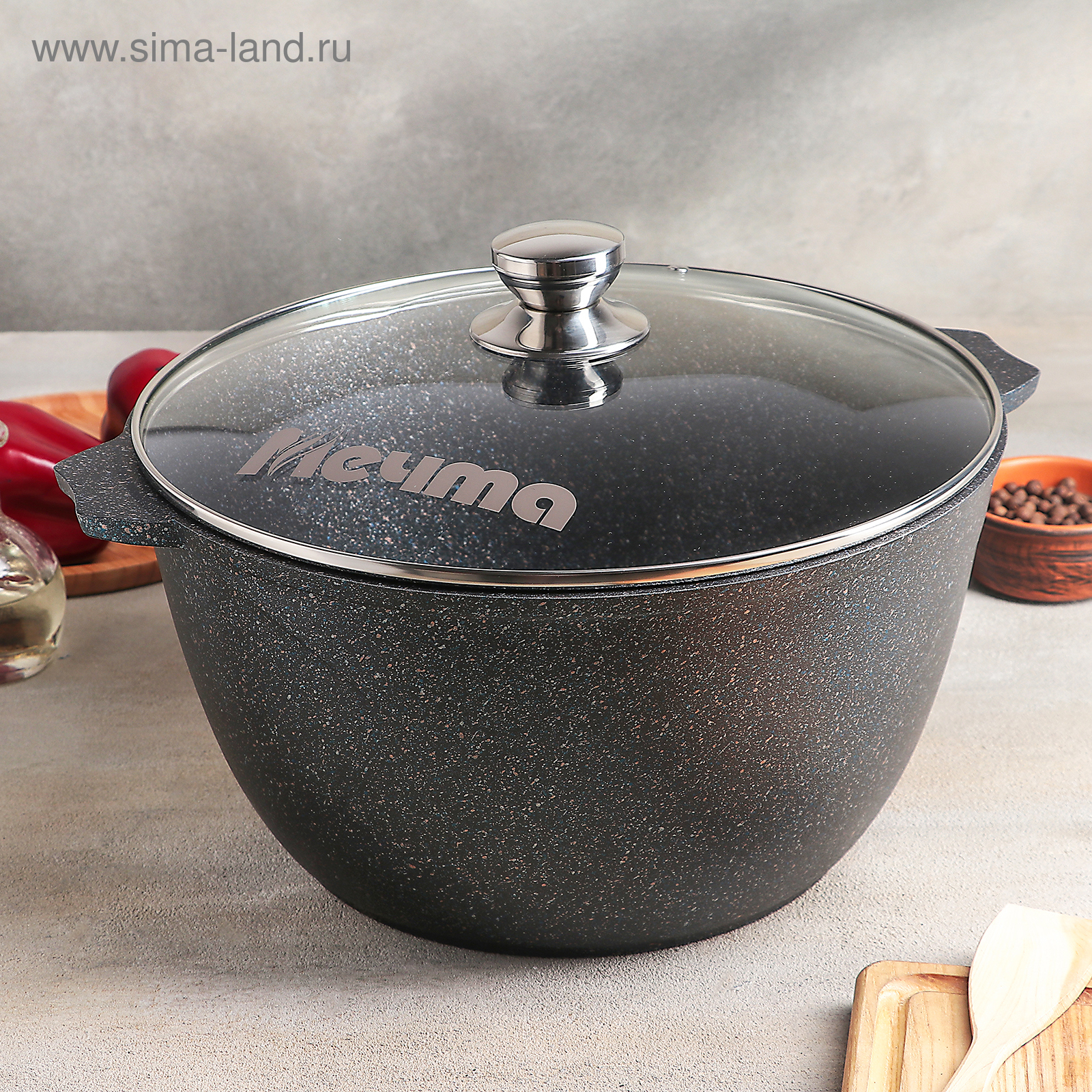 Изображение товара Кастрюля 10 л со стеклянной крышкой Мечта Гранит star алюминий цвет черный