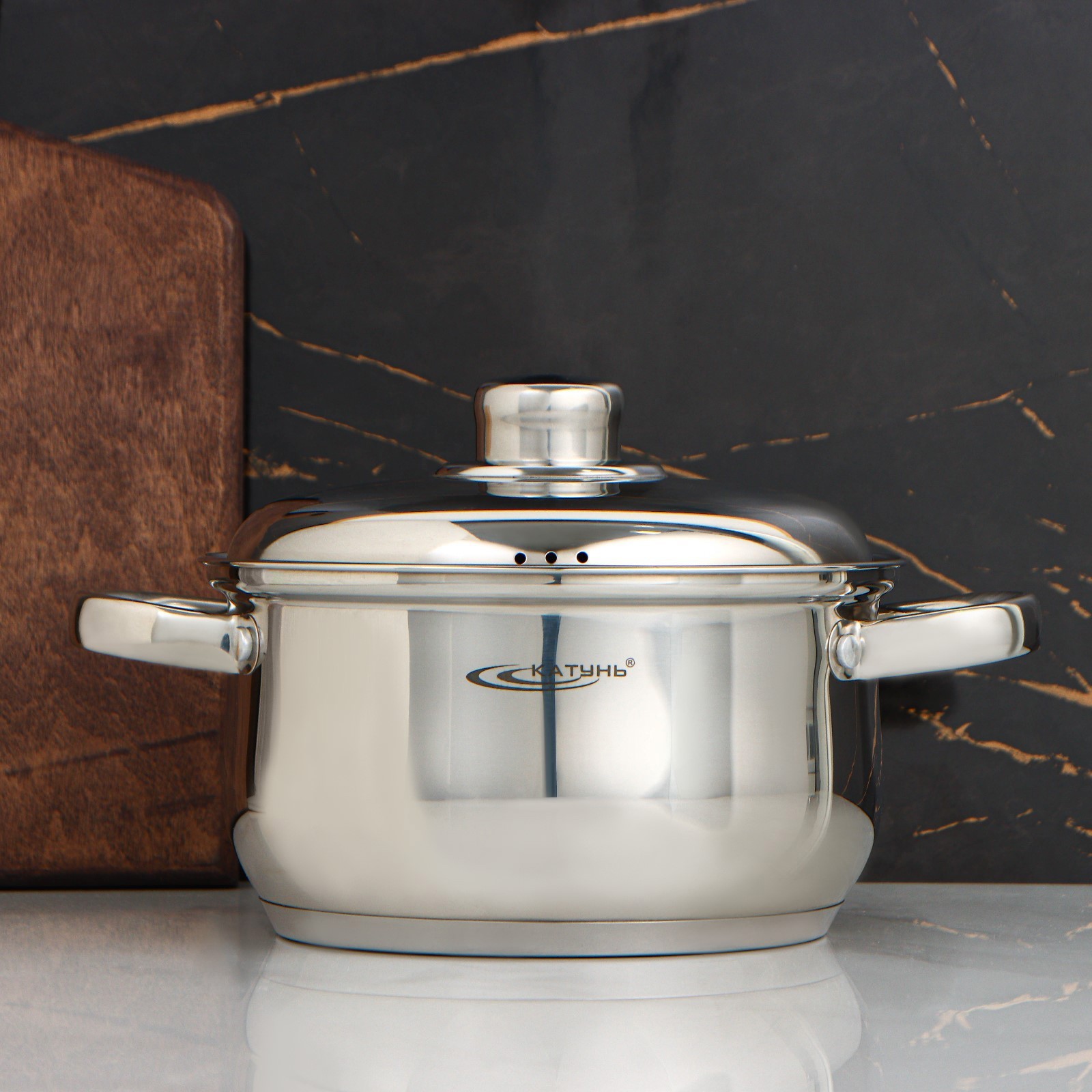 Изображение товара Кастрюля 2.5 л с крышкой Катунь Гретта из нержавеющей стали хромированная