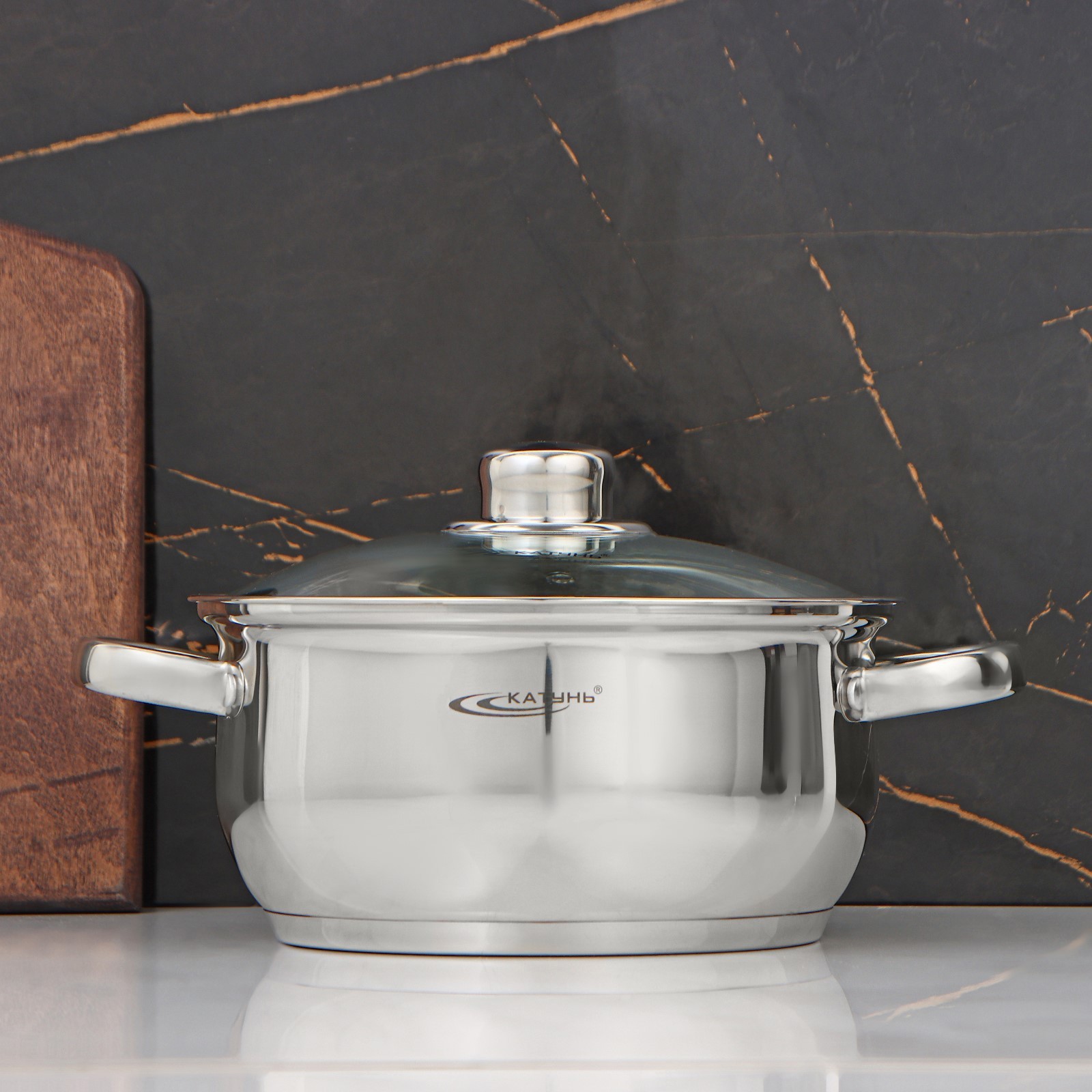 Изображение товара Кастрюля 3.2 л со стеклянной крышкой Катунь Гретта нержавеющая сталь цвет хромированный