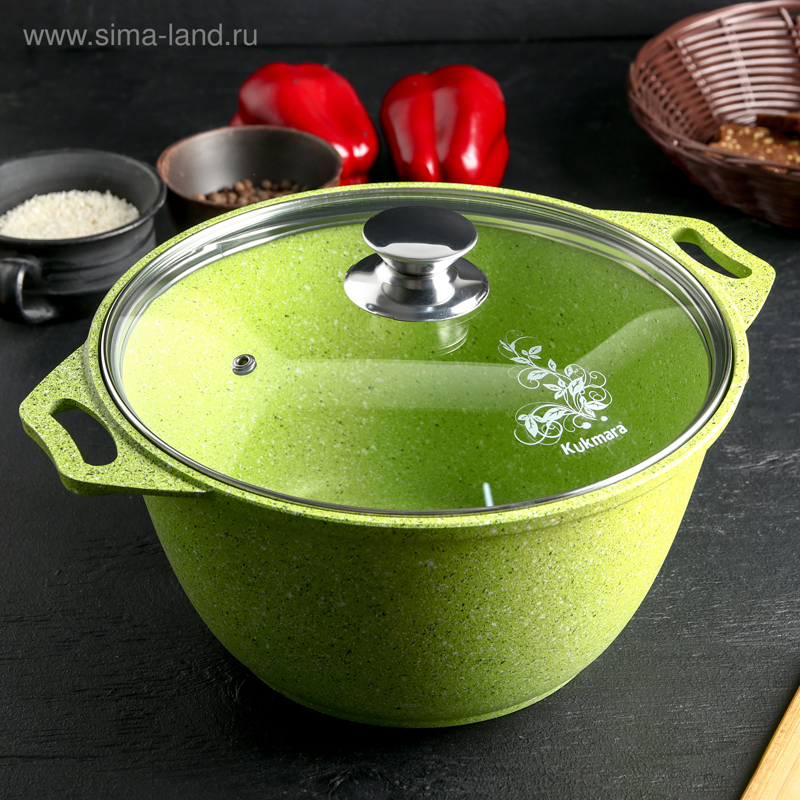 Изображение товара Кастрюля Kukmara 4 л с стеклянной крышкой из алюминия зеленая