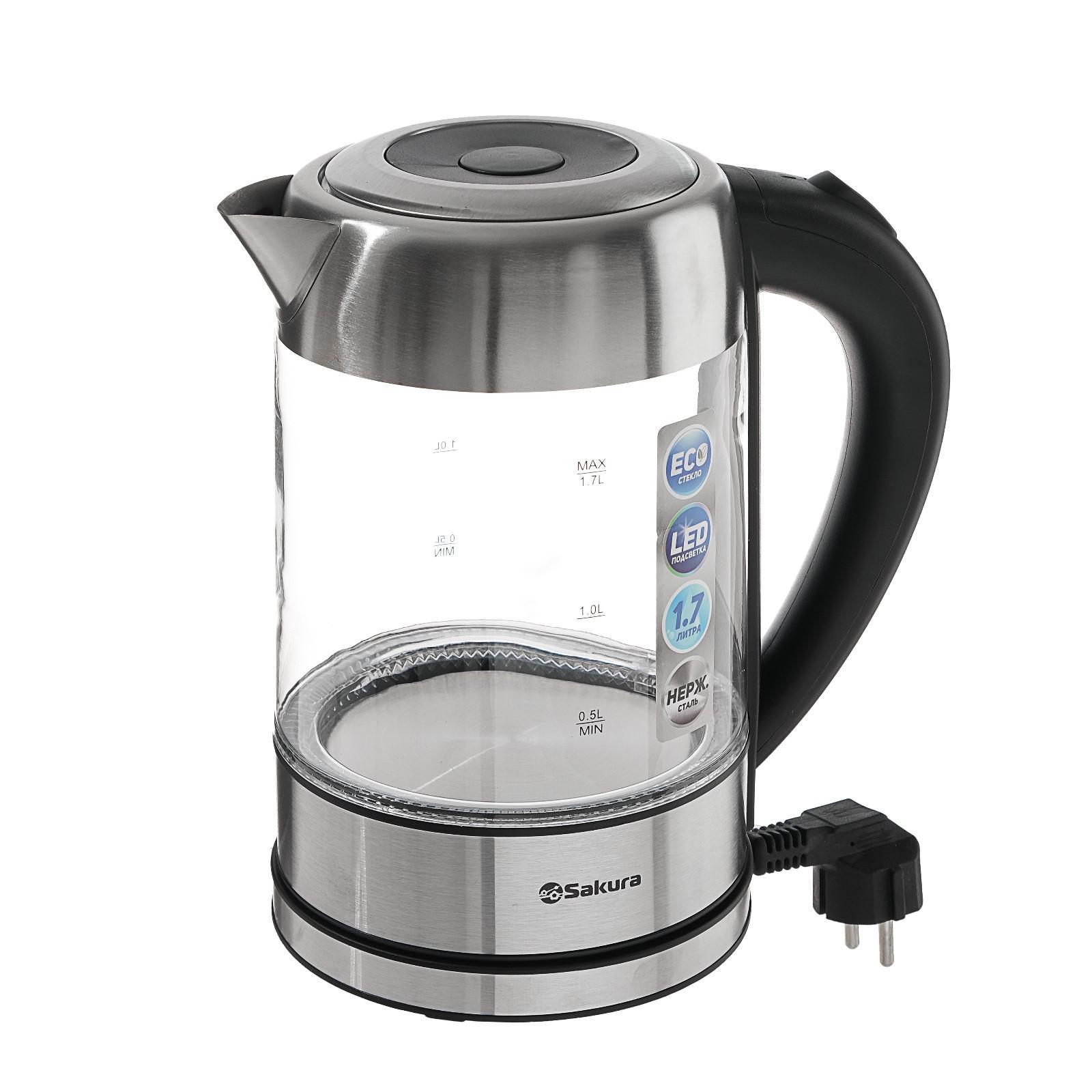 Изображение товара Электрический чайник Sakura 4662983 1.7 л стекло серебристый