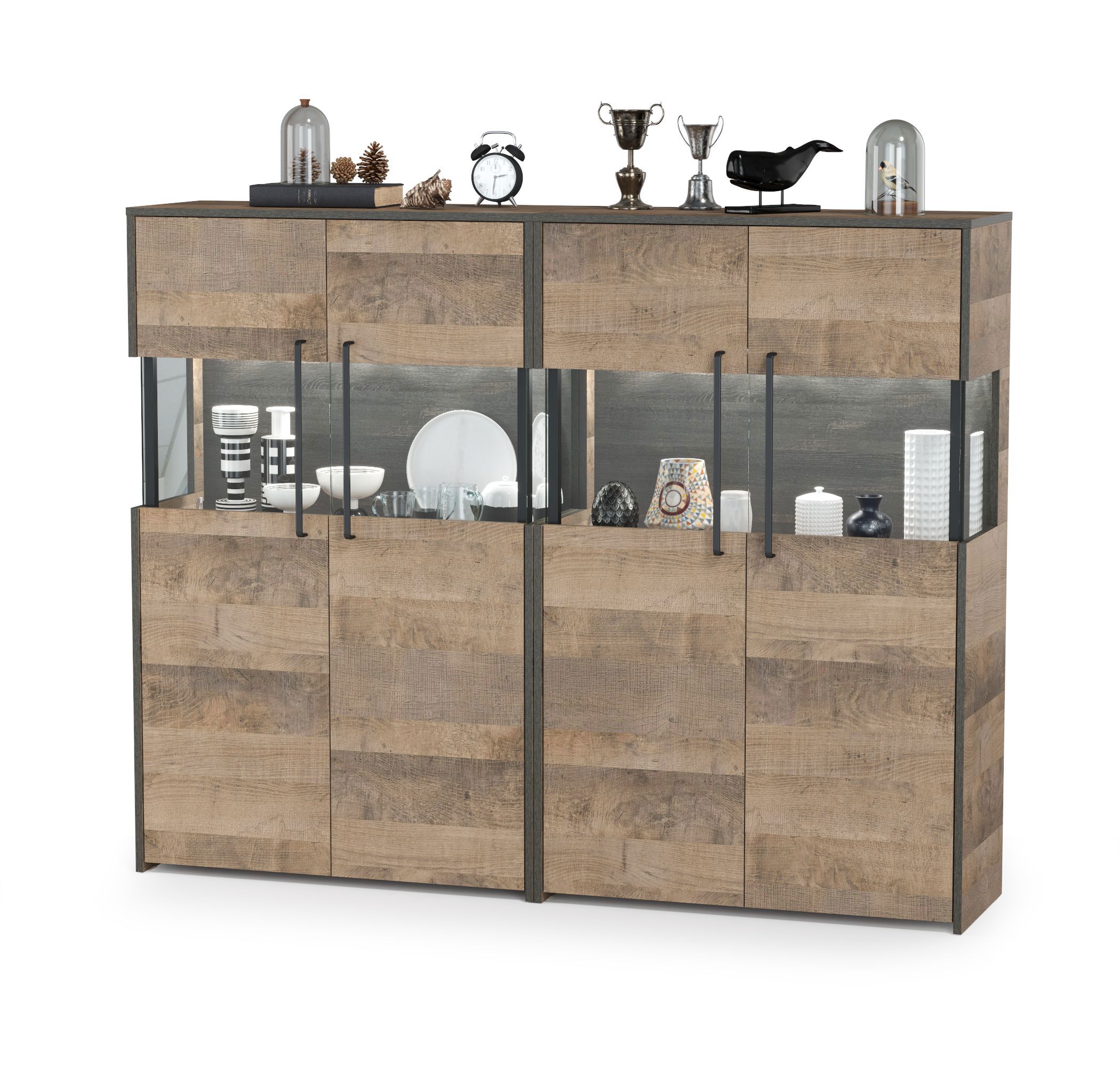 Изображение товара Комод Моби Трувор 172x37x135 см ЛДСП современный стиль с витриной и подсветкой