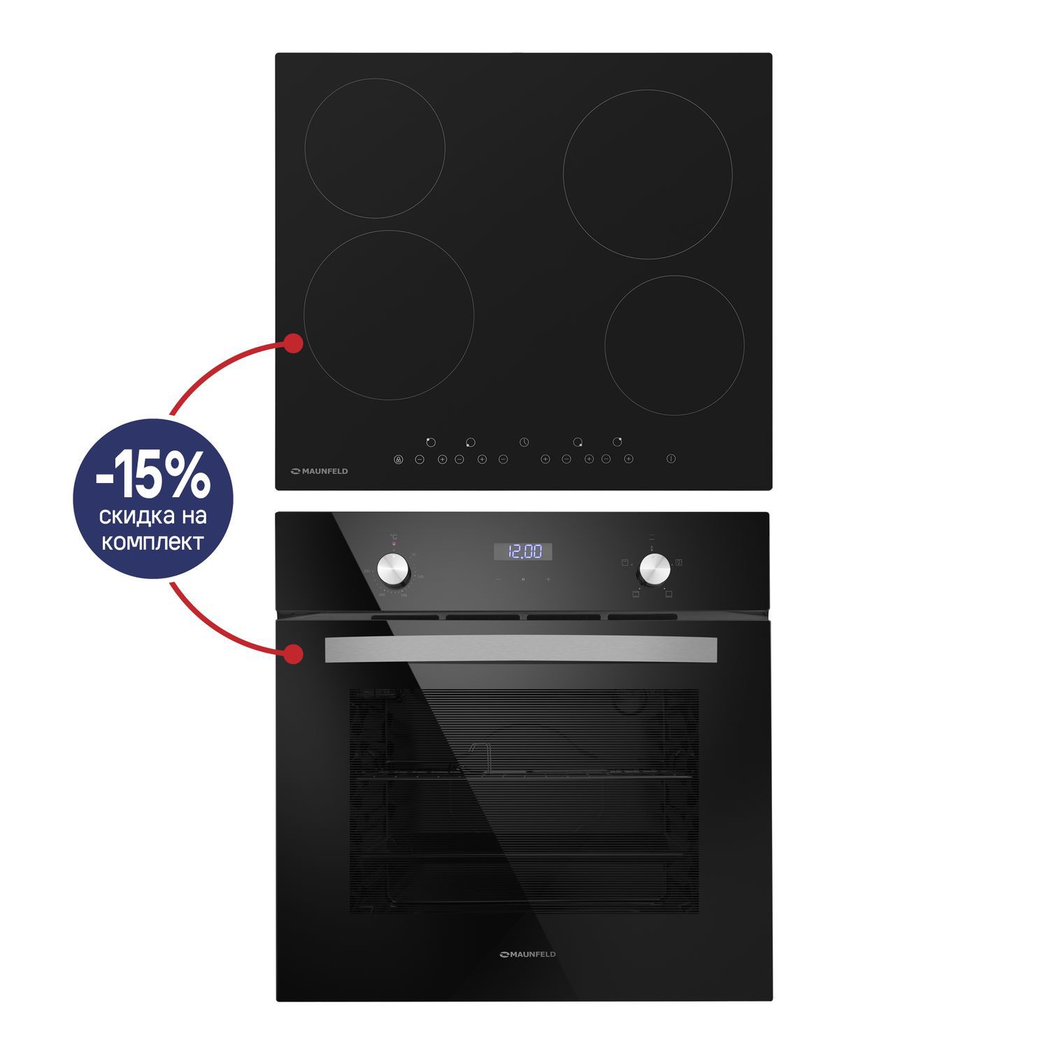 Изображение товара Комплект бытовой техники Maunfeld Seoul: электрический духовка и варочная панель черный