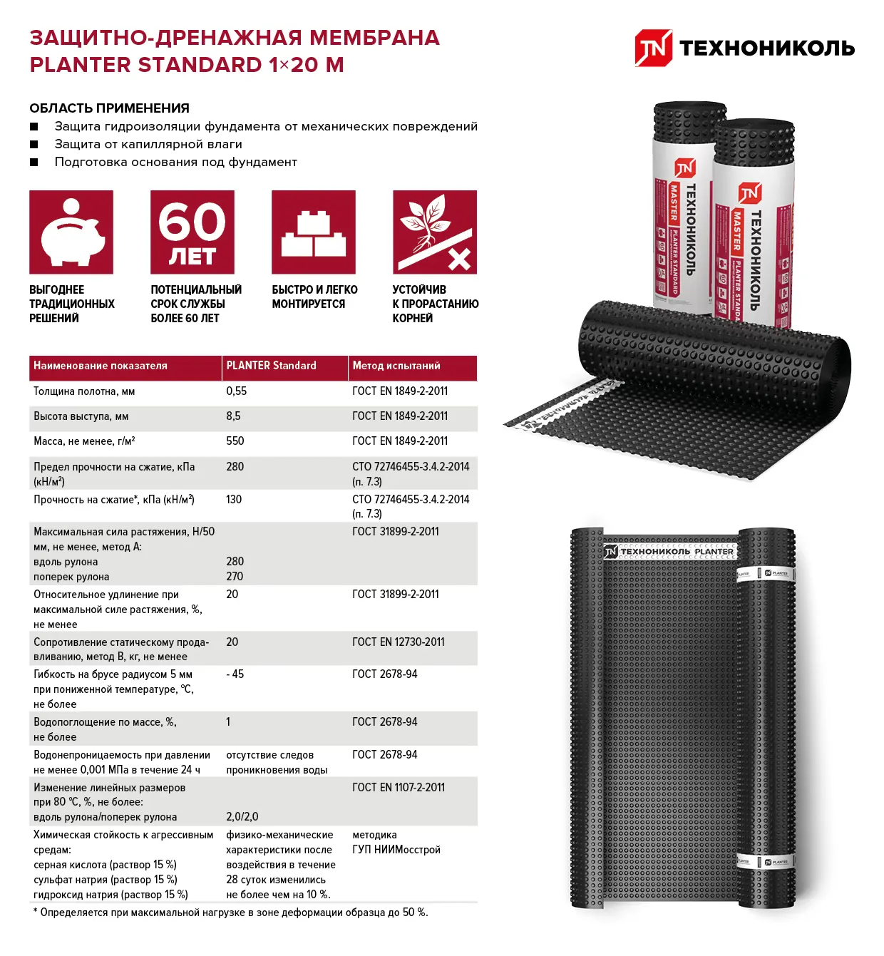 Защитно-дренажная мембрана профилированная Технониколь Planter Standard 20x1 м 20 м² - 1