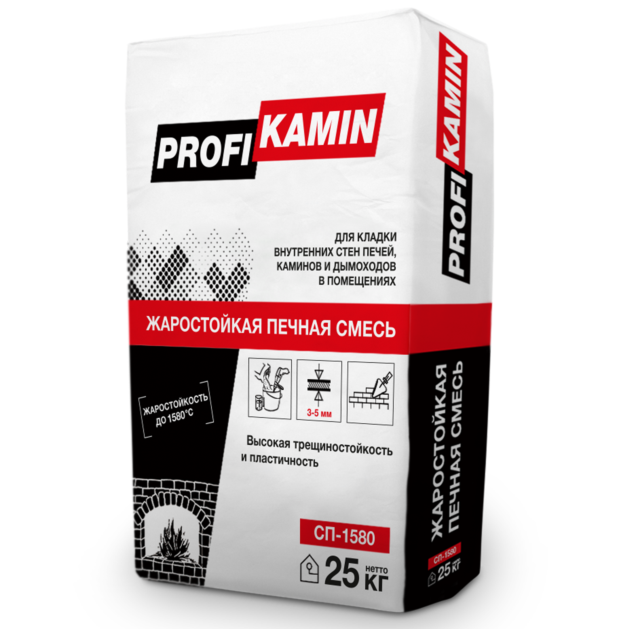 Кладочная смесь для печей и каминов ПрофиКамин огнеупорность 1580°С 25 кг