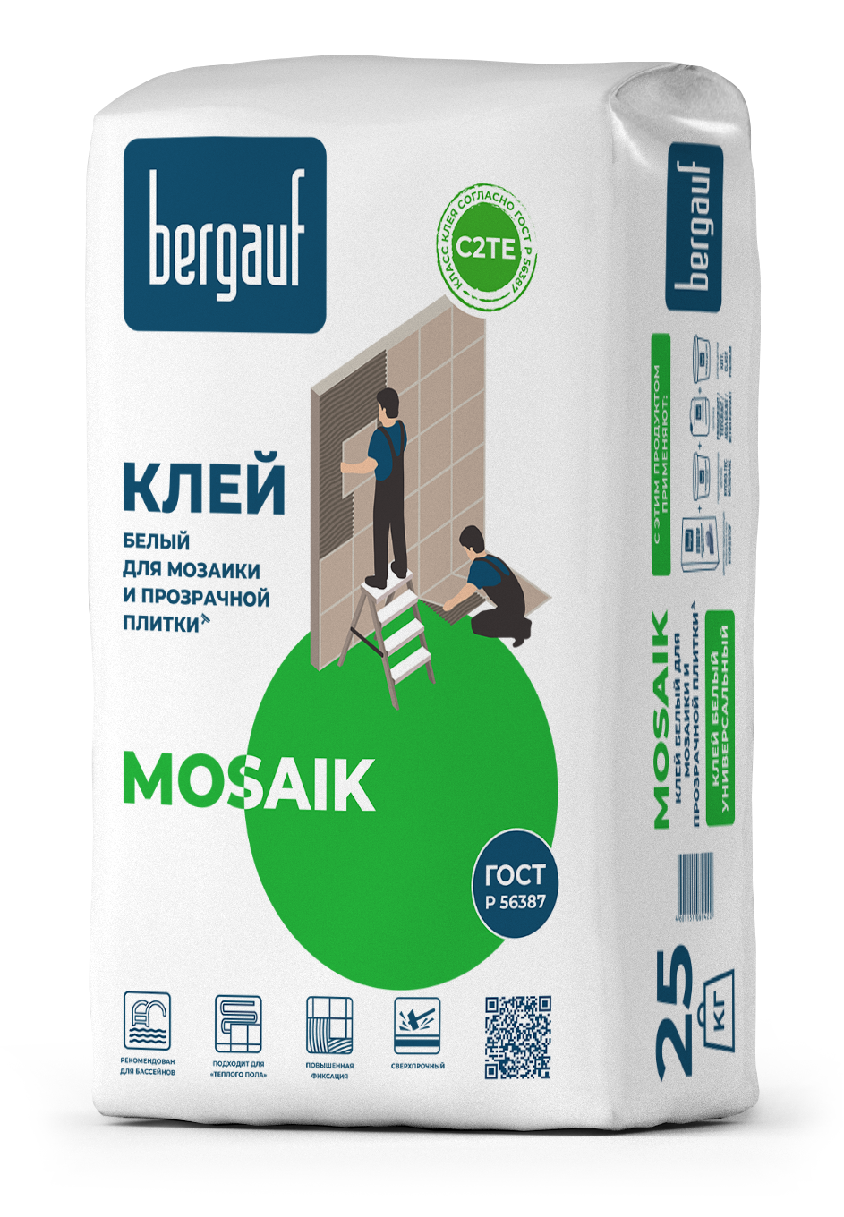 Изображение товара Клей для плитки Bergauf Mosaik С2TE 25 кг белый универсальный влагостойкий