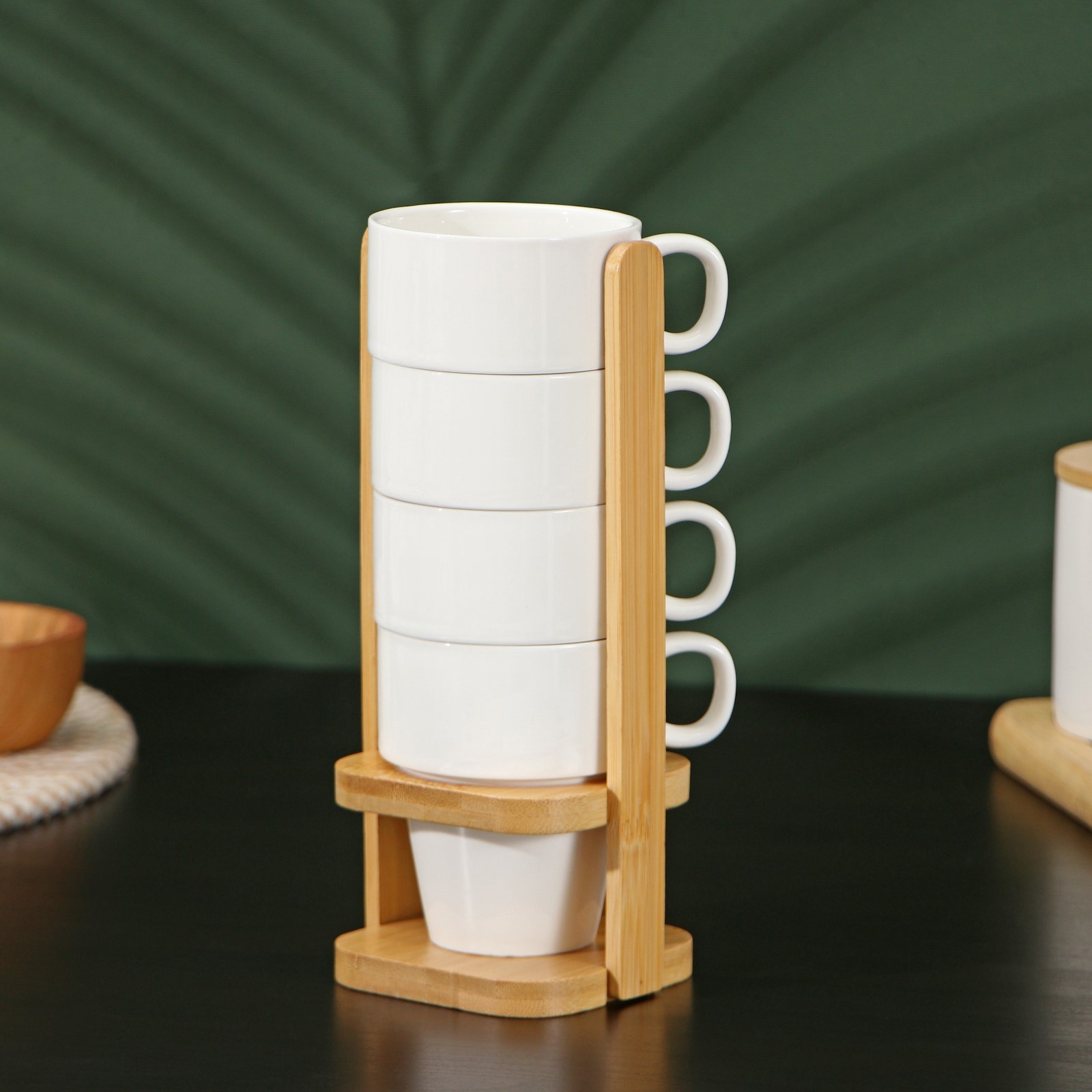 Изображение товара Набор кружек с подставкой 4 шт 220 мл белый фарфор BELLATENERO