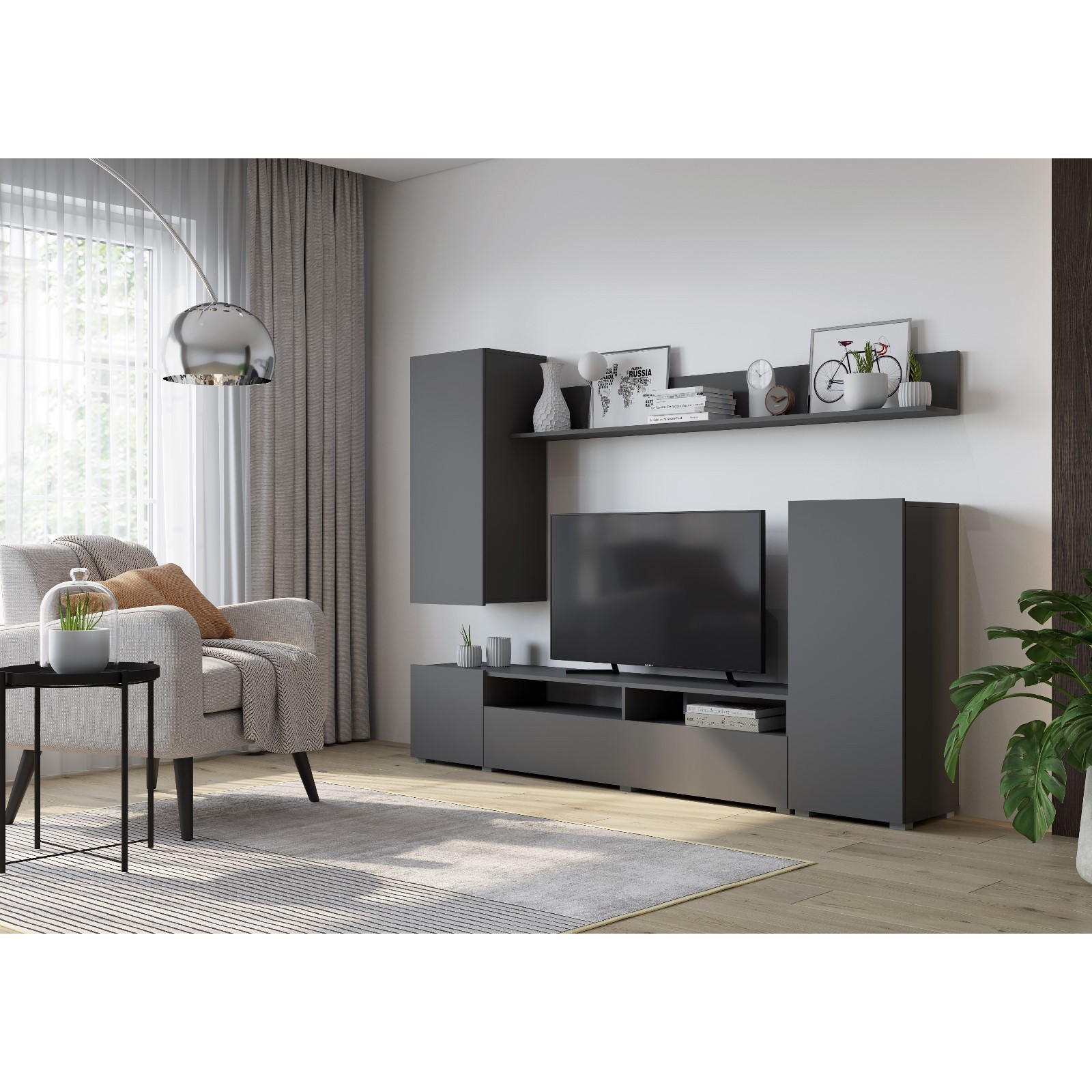 Изображение товара Модульная гостиная Лира 213x168x35 см из ЛДСП графитовая КЛИК МЕБЕЛЬ