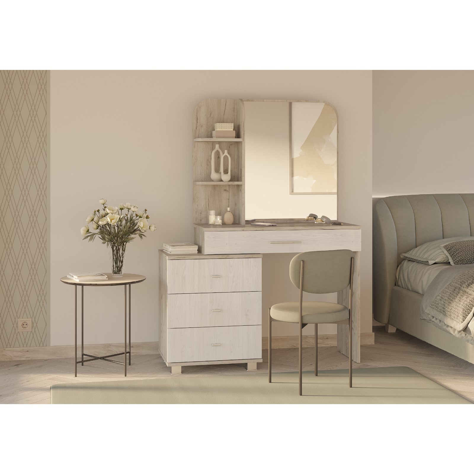 Изображение товара Туалетный столик Клик Мебель Оливия 107x146.60x45.30 см цвет белый/kraft