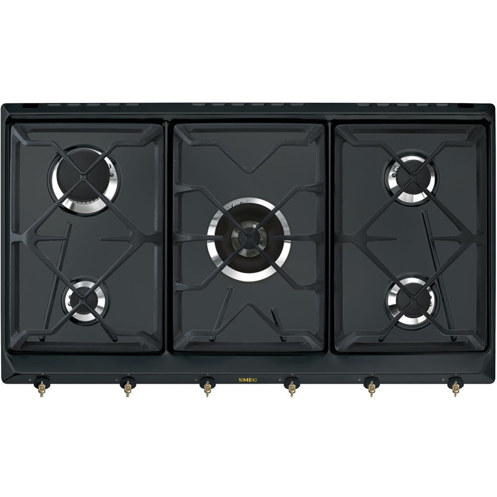 Изображение товара Газовая варочная панель SMEG SRV896AOGH 5 конфорок антрацит латунь Италия
